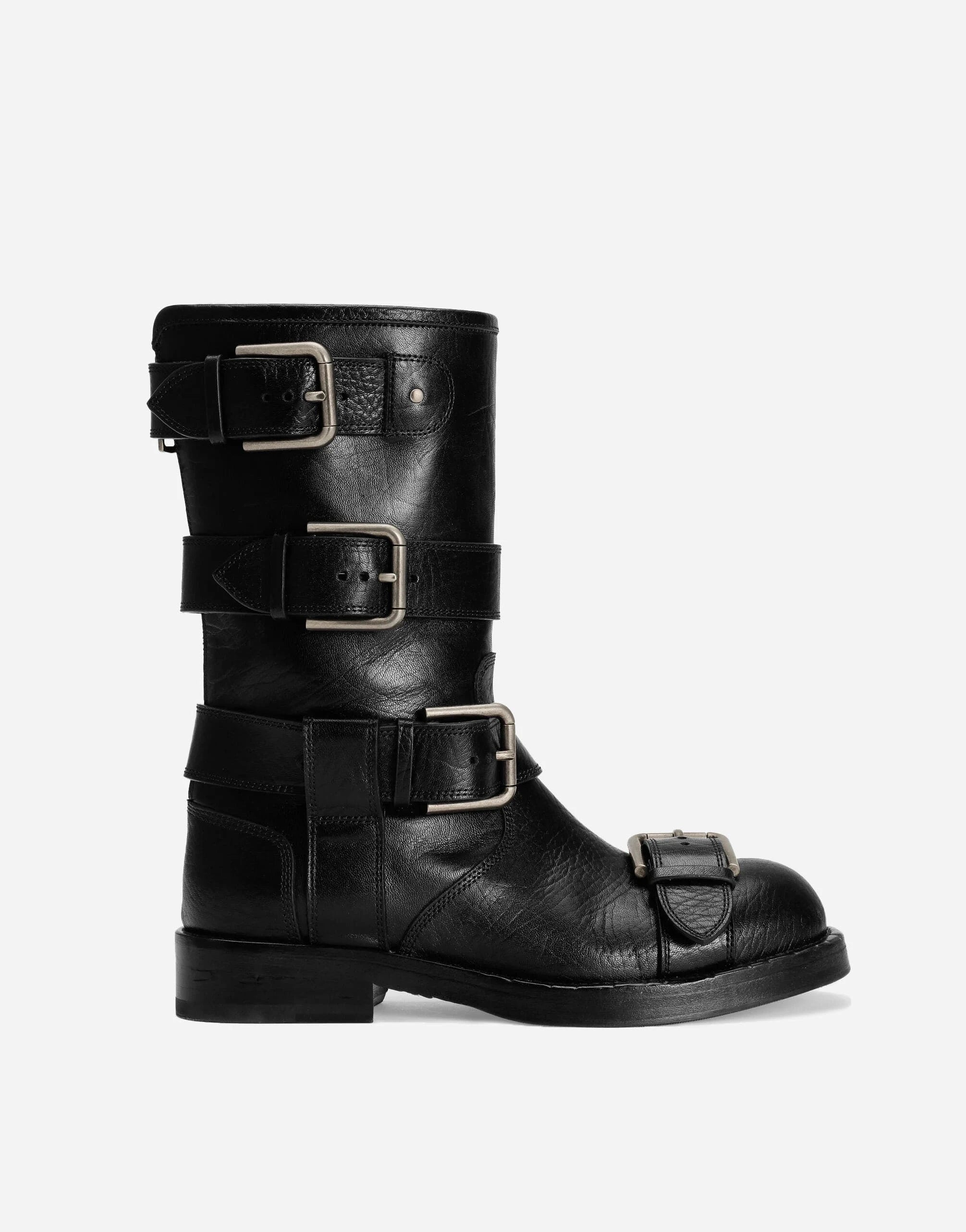 Dolce & Gabbana Leather Buckle Ankle Boots
