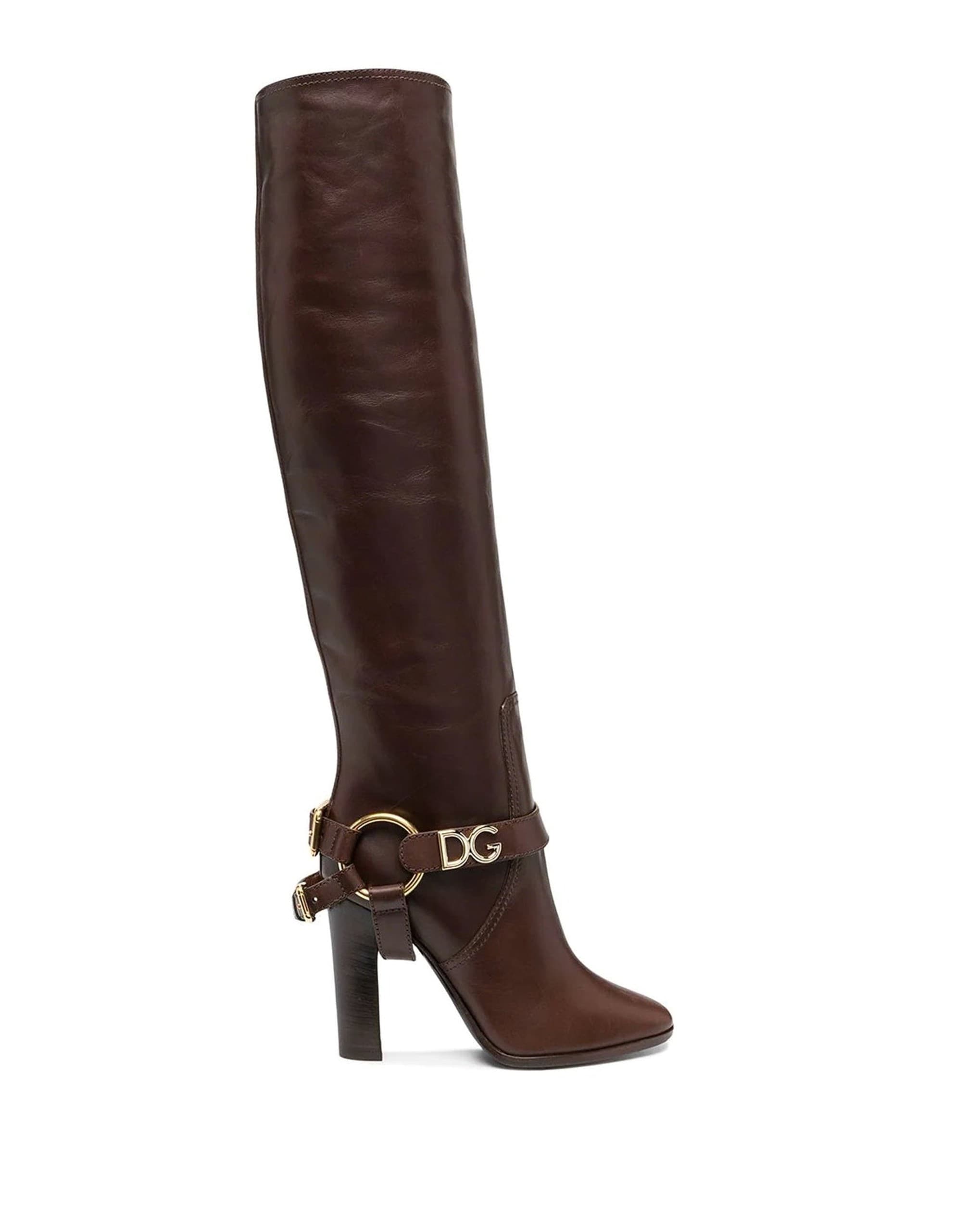 Dolce & Gabbana Leather Knee Boots With Zip