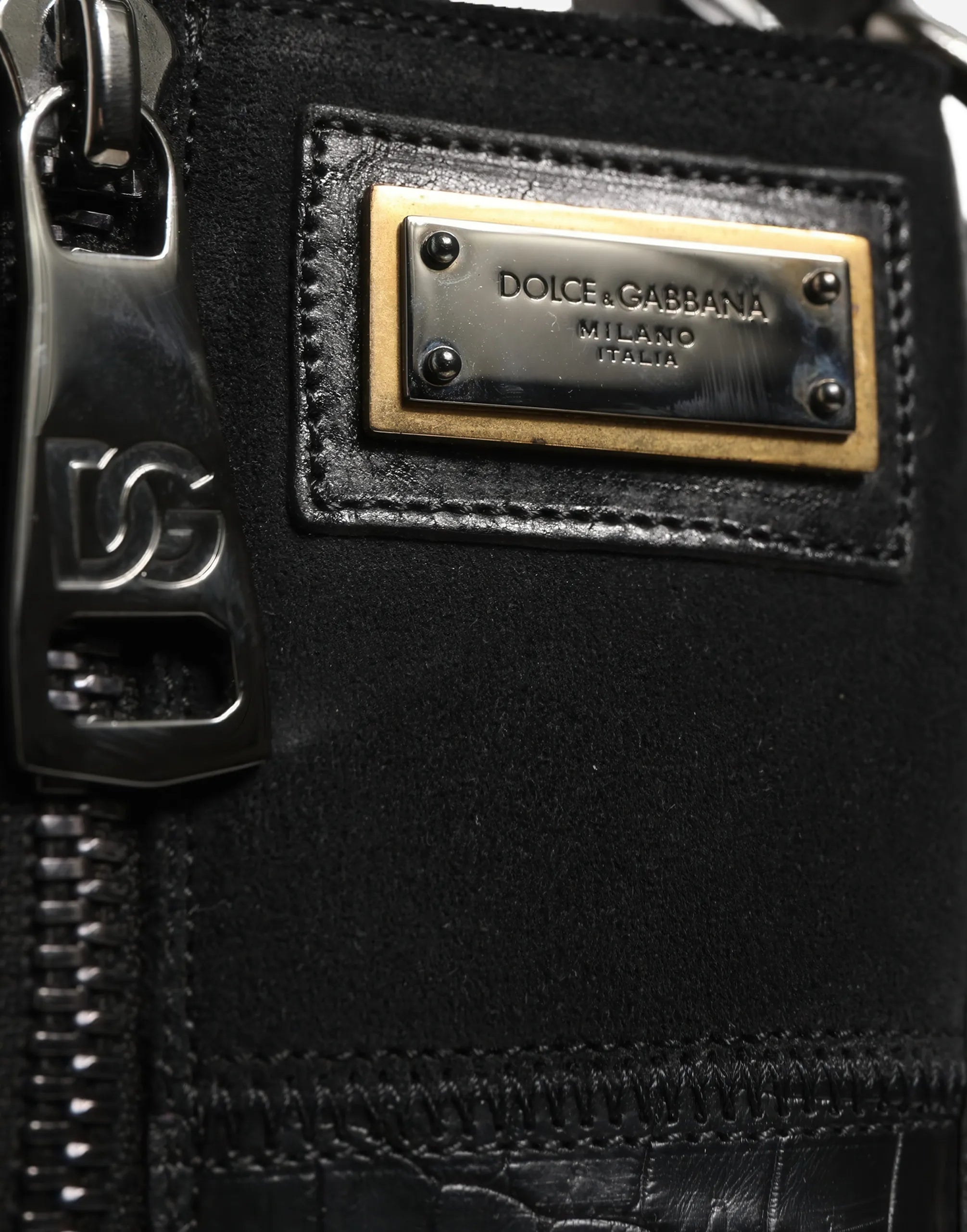 Dolce & Gabbana Dolce & Gabbana Leather Logo Combat Boots With Croc Panels