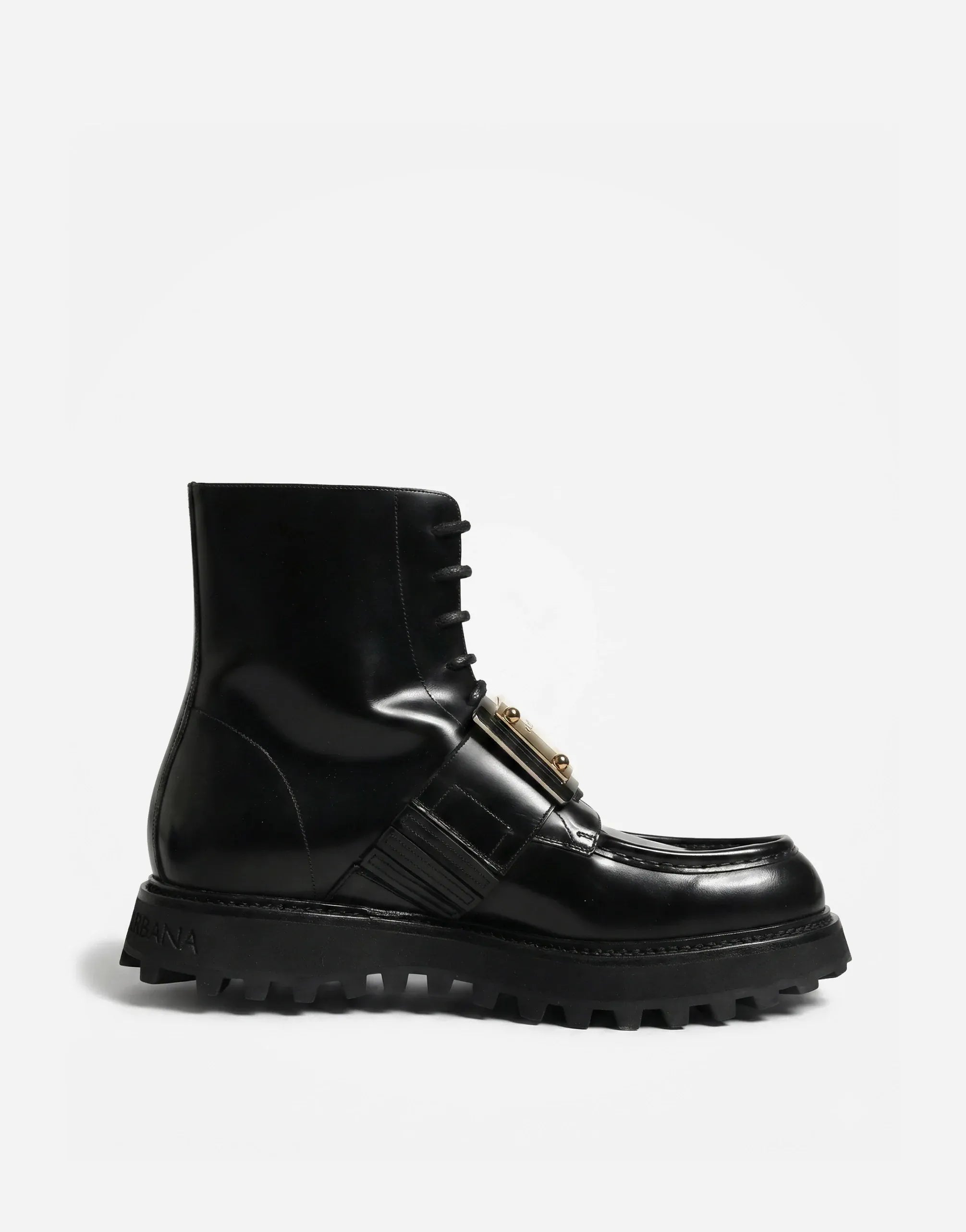 Dolce & Gabbana Leather Logo Plaque Lace-Up Boots
