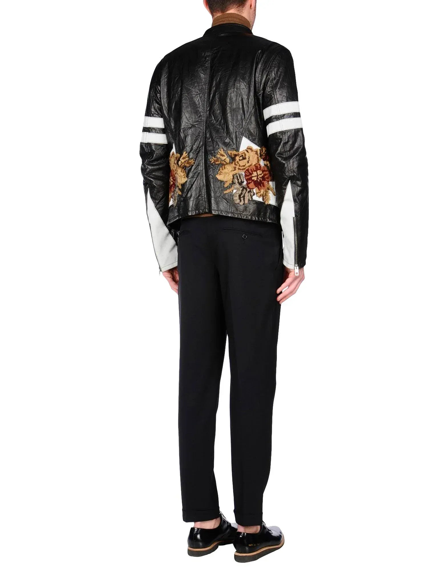 Dolce & Gabbana Leather Revolver & Rose Embroidered Biker Jacket