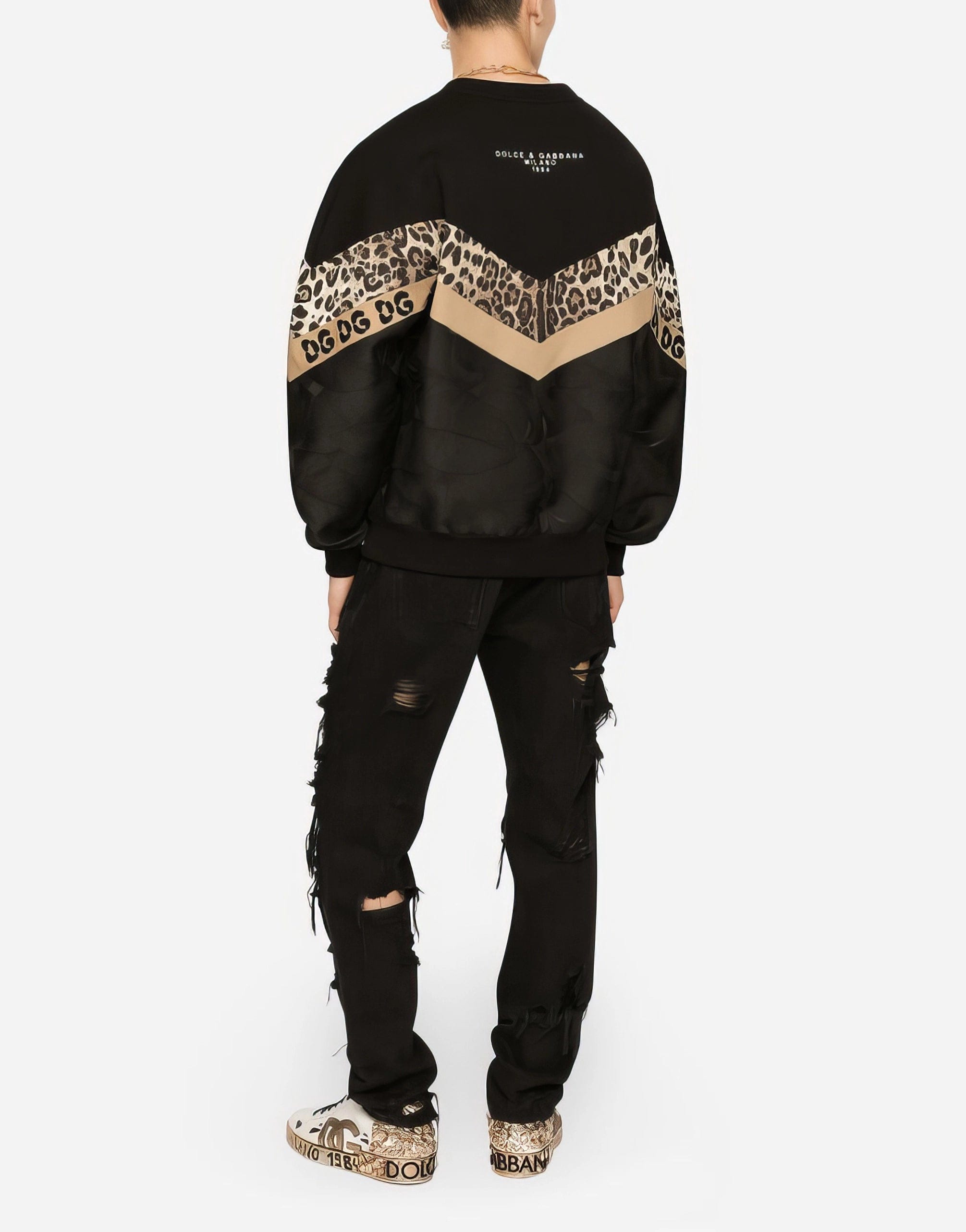 Dolce & Gabbana Leopard Inlay Mixed-Fabric Sweatshirt