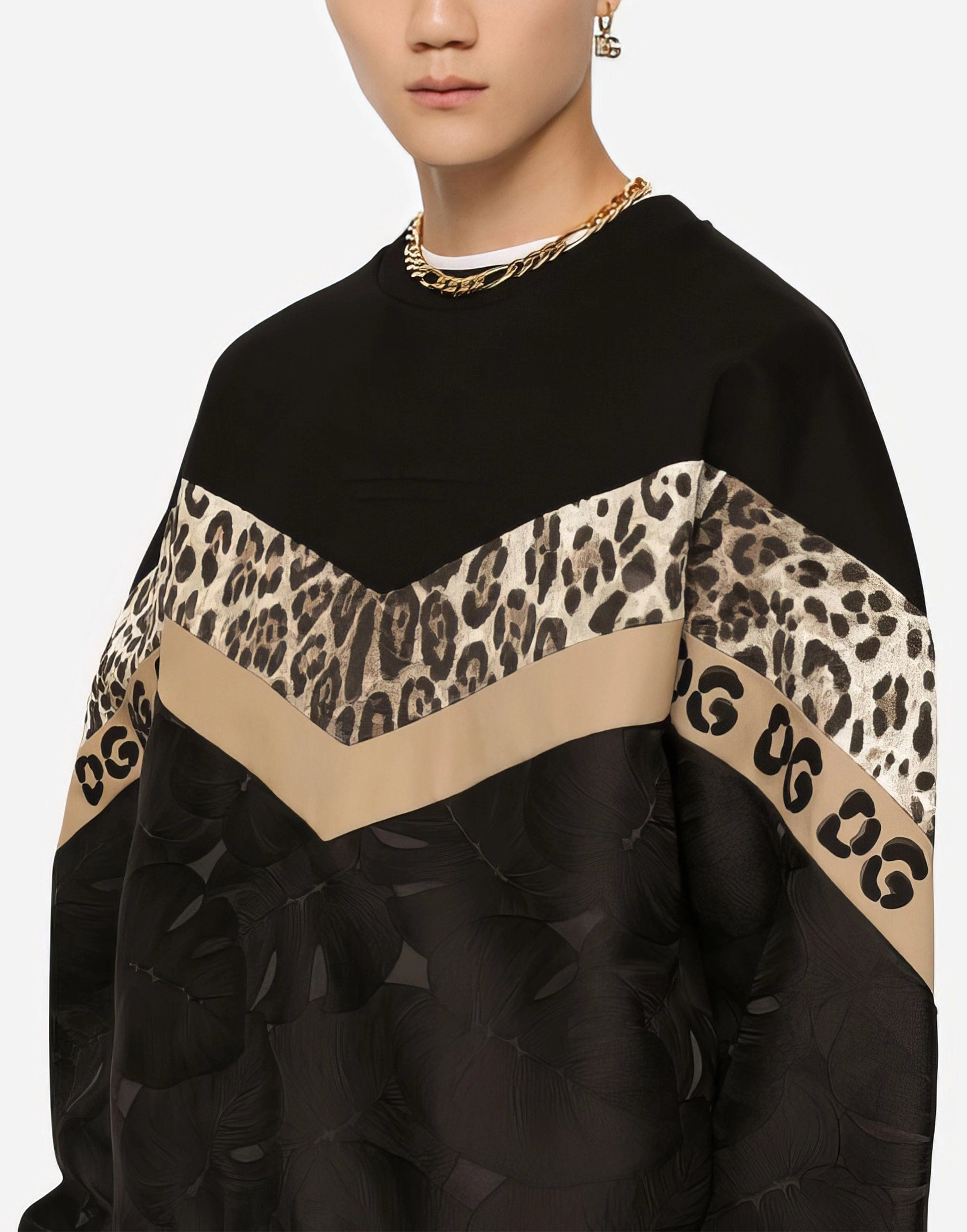 Dolce & Gabbana Leopard Inlay Mixed-Fabric Sweatshirt