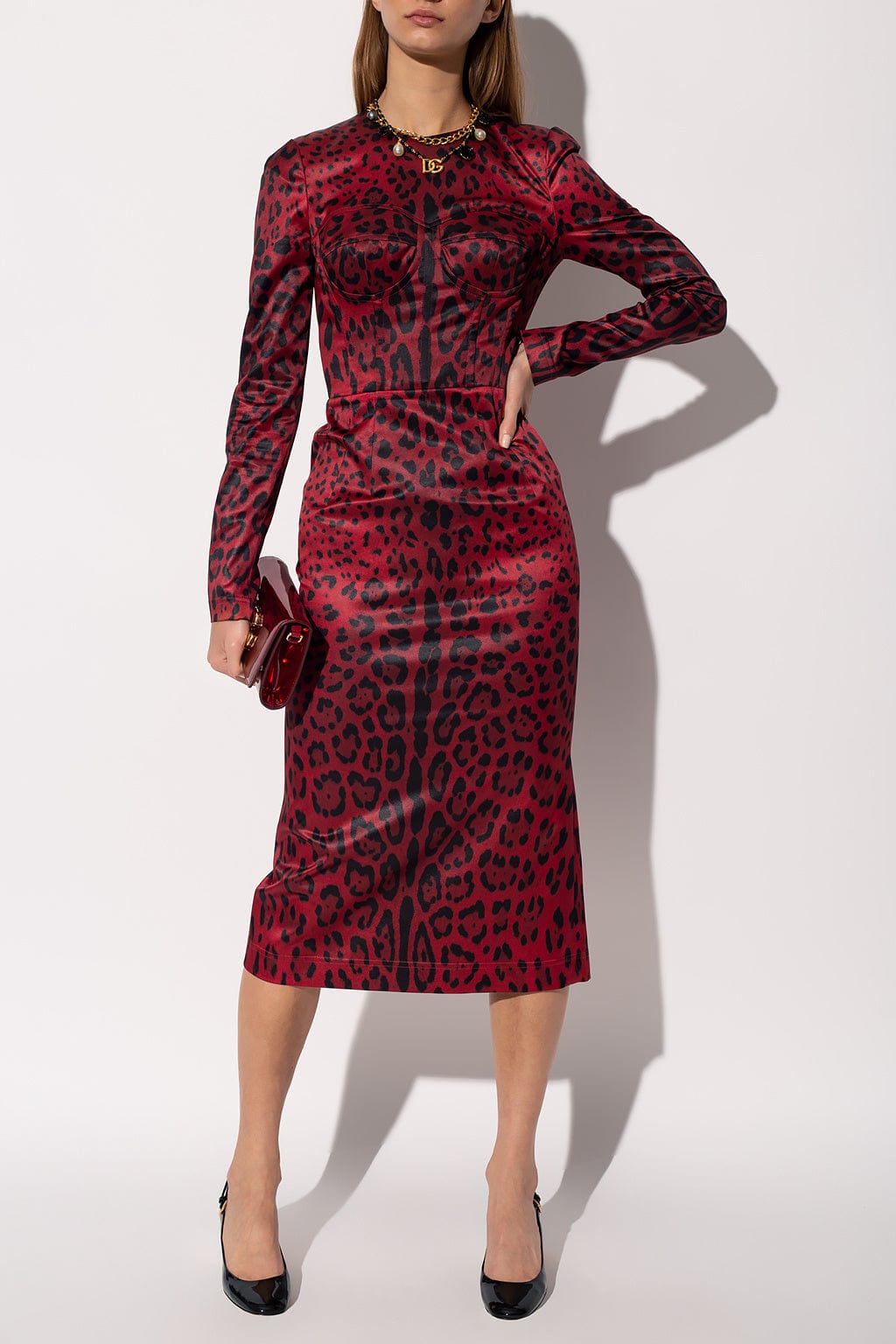 Dolce & Gabbana Leopard Print Calf-Length Bustier Dress