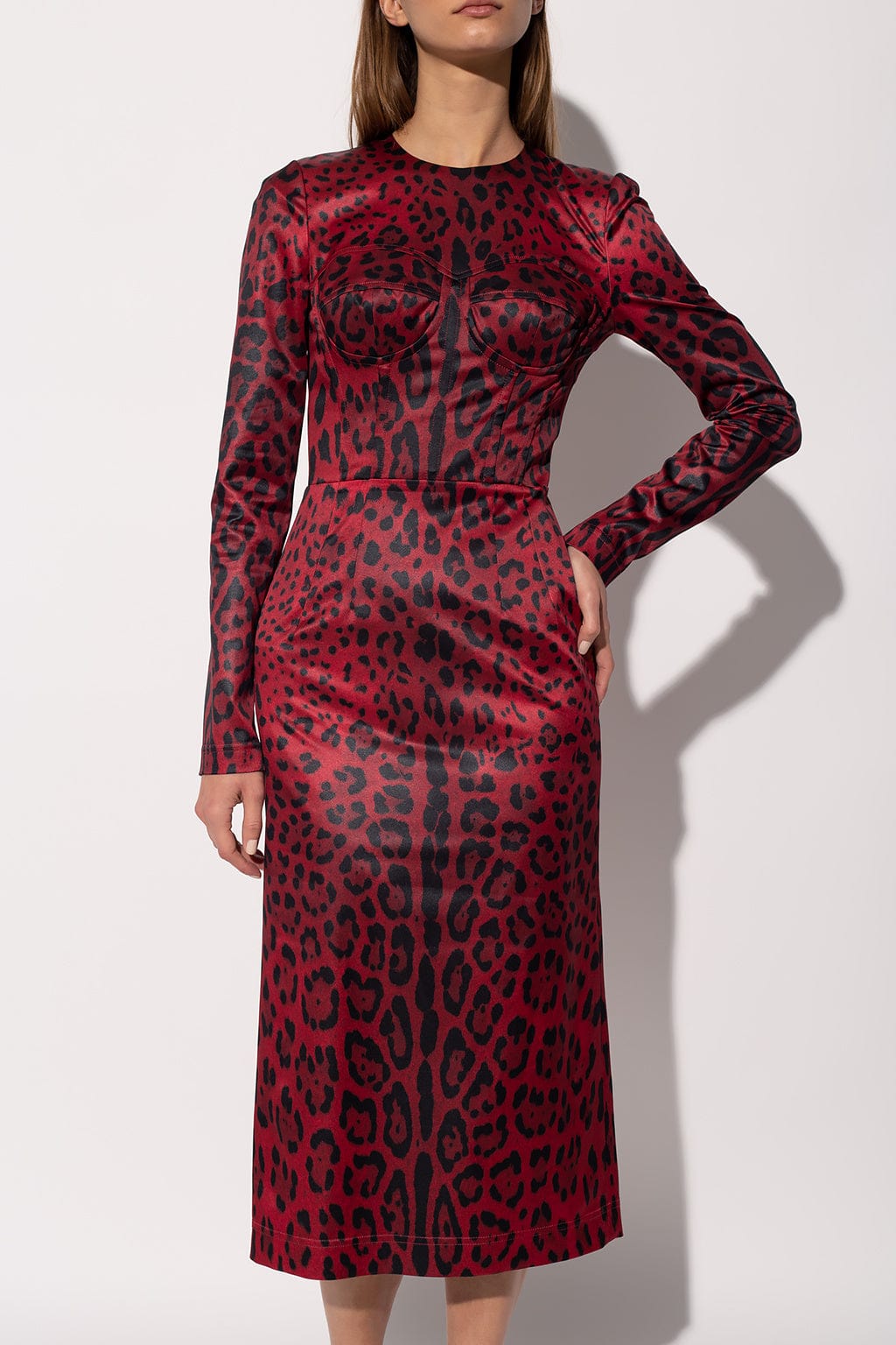 Dolce & Gabbana Leopard Print Calf-Length Bustier Dress