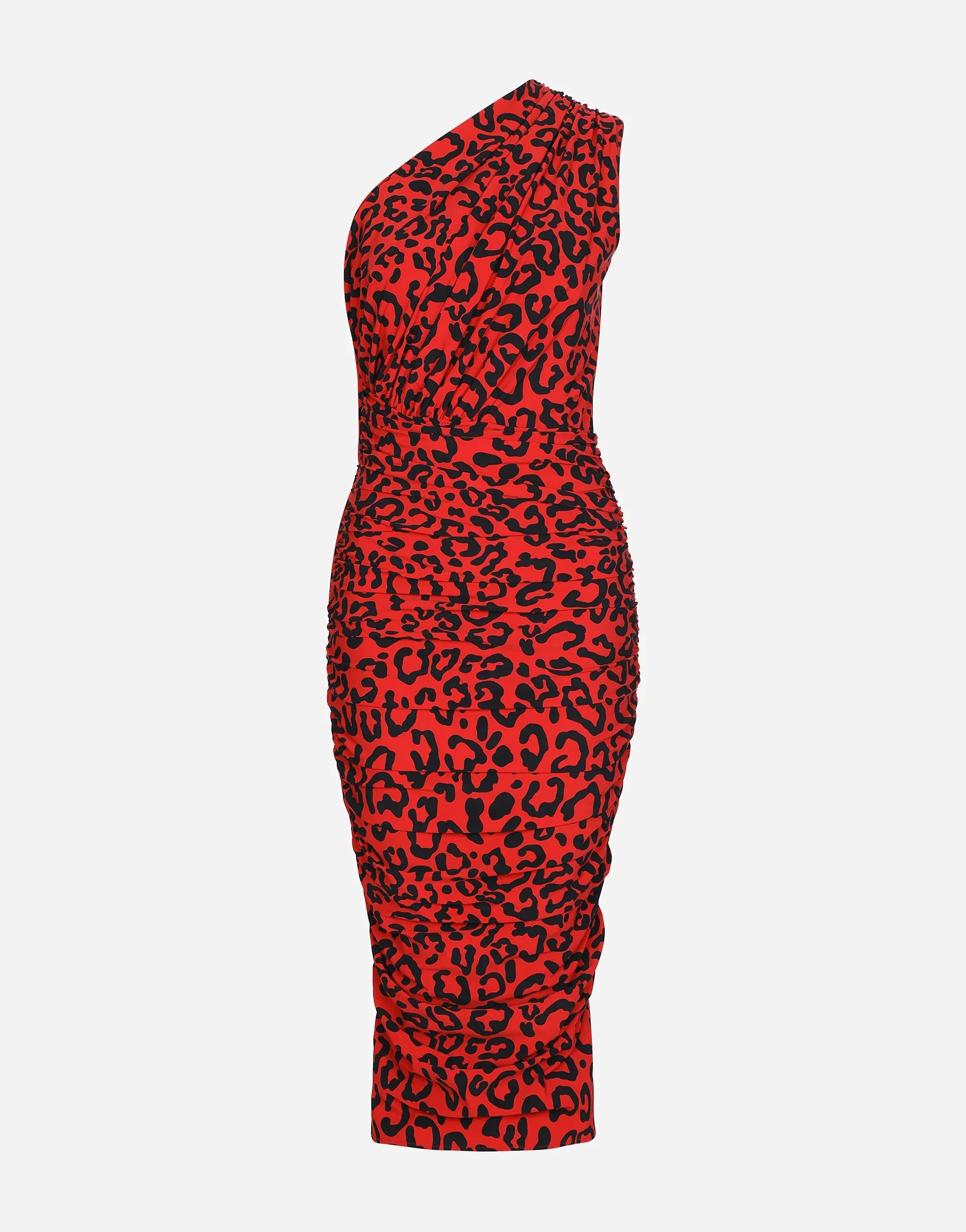 Dolce & Gabbana Leopard-Print Jersey One-Shoulder Dress