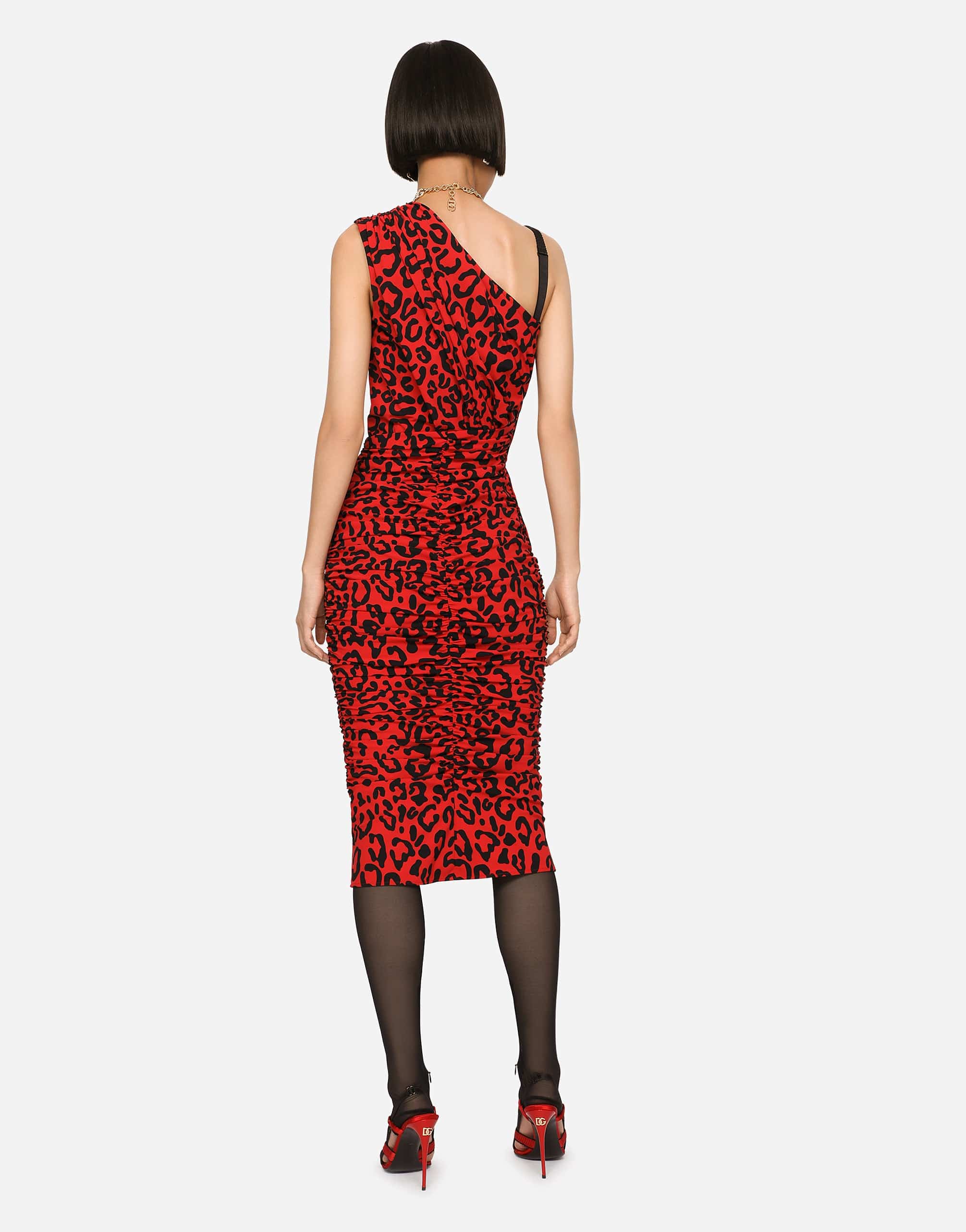 Dolce & Gabbana Leopard-Print Jersey One-Shoulder Dress