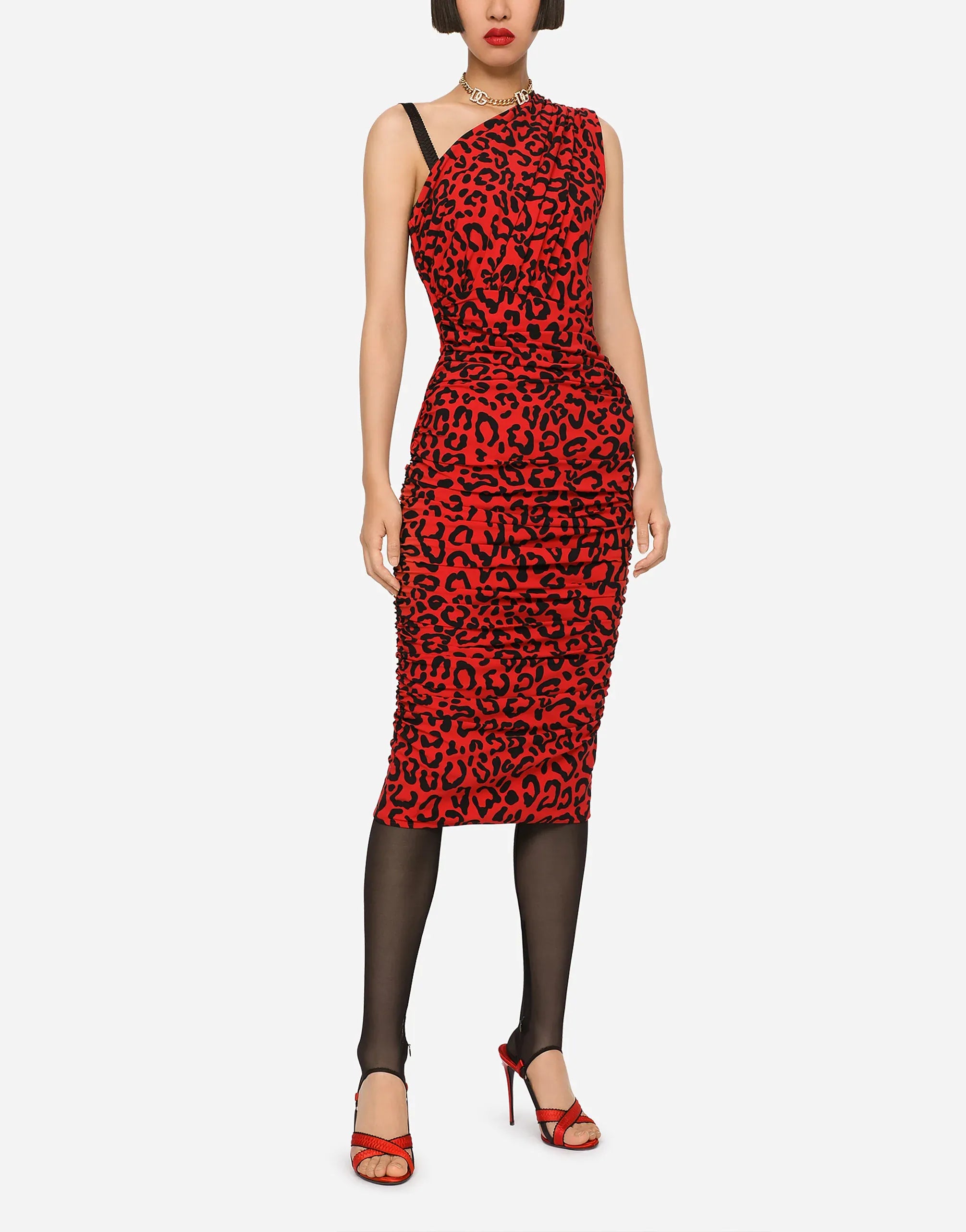 Dolce & Gabbana Leopard-Print Jersey One-Shoulder Dress