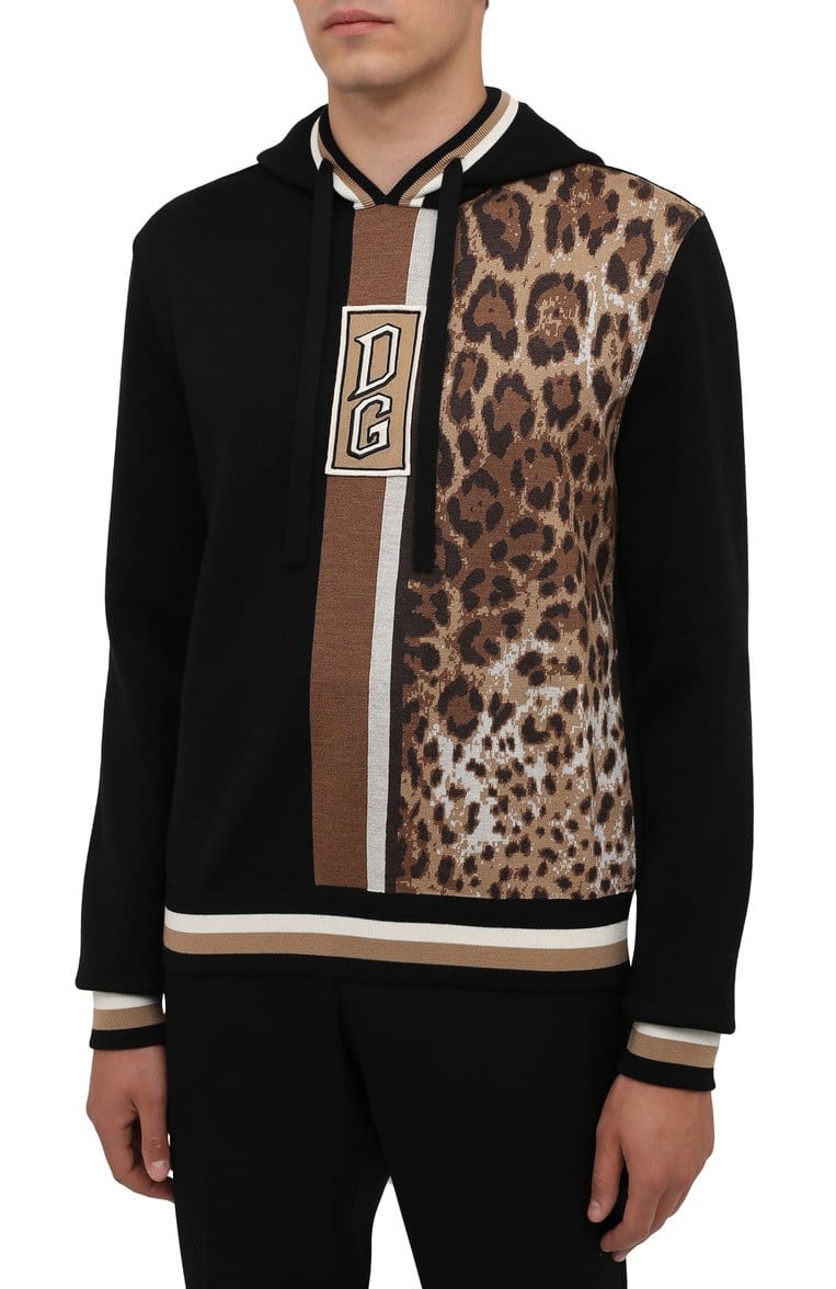 Dolce & Gabbana Leopard Print Jersey Wool Hoodie