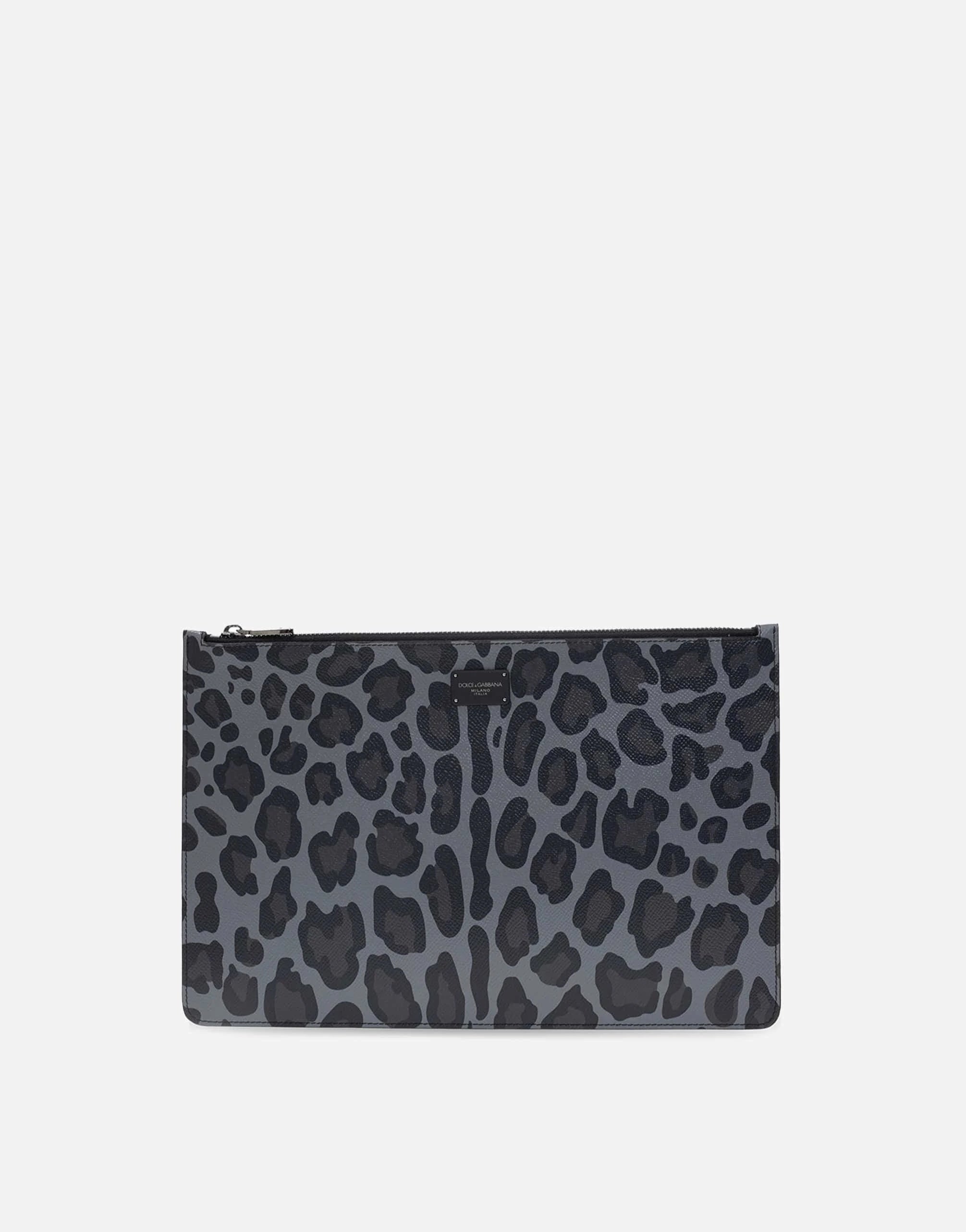 Dolce & Gabbana Leopard-Print Leather Clutch Bag