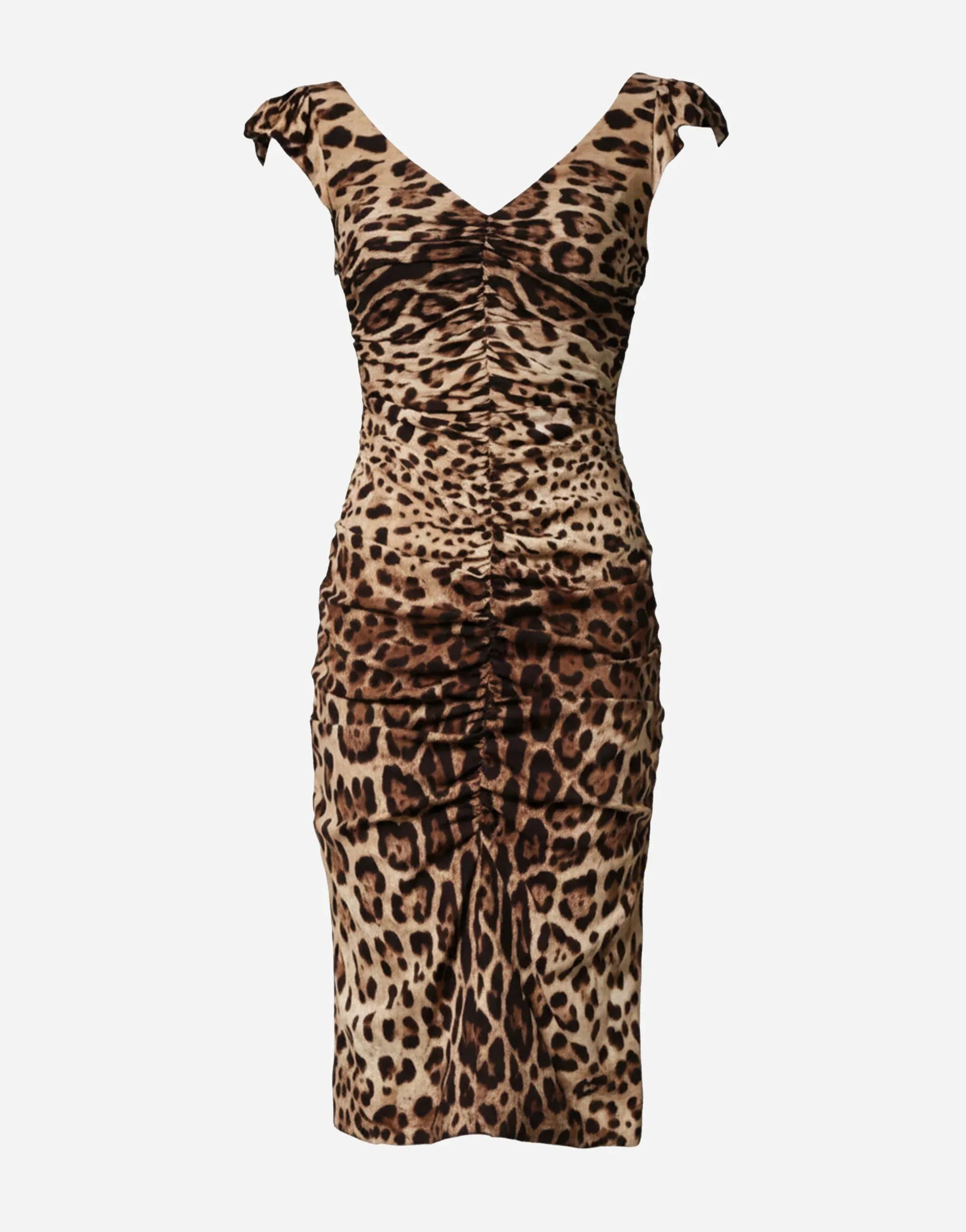 Dolce & Gabbana midi-jurk met luipaardprint en ruches van zijdeblend