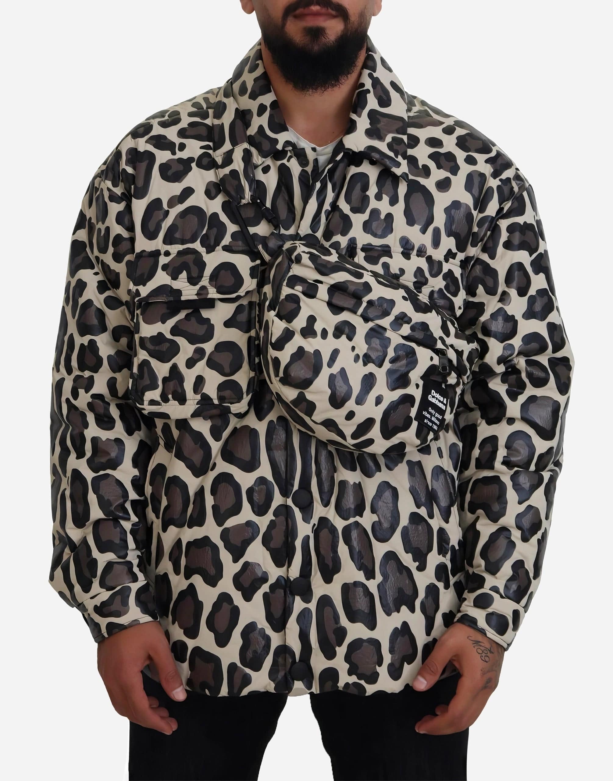 Dolce & Gabbana Leopard Print Technical Jacket With Bag