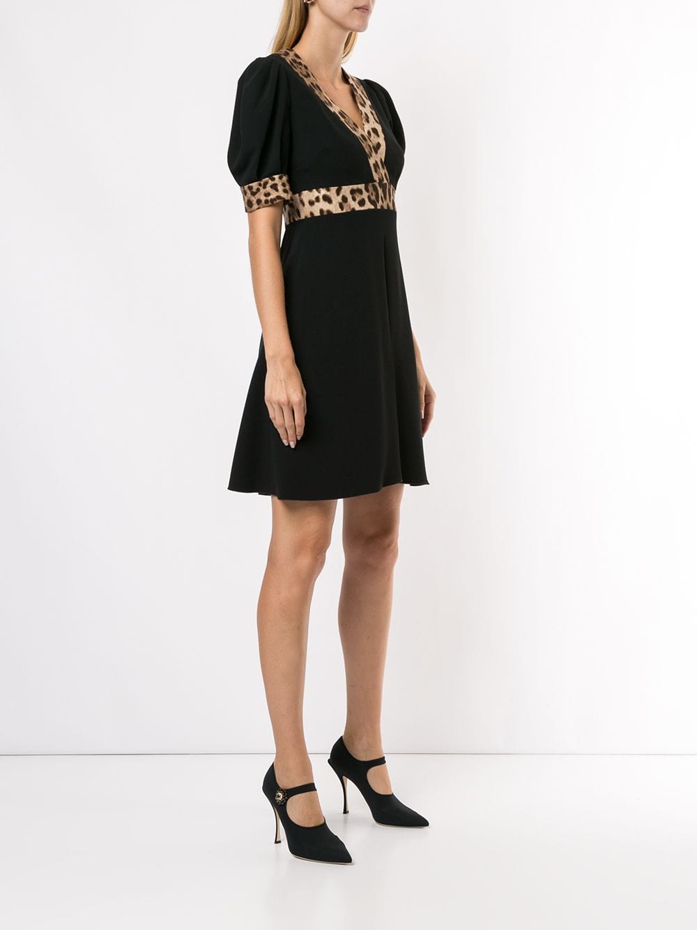 Dolce & Gabbana Leopard Print Trimmed Flared Dress