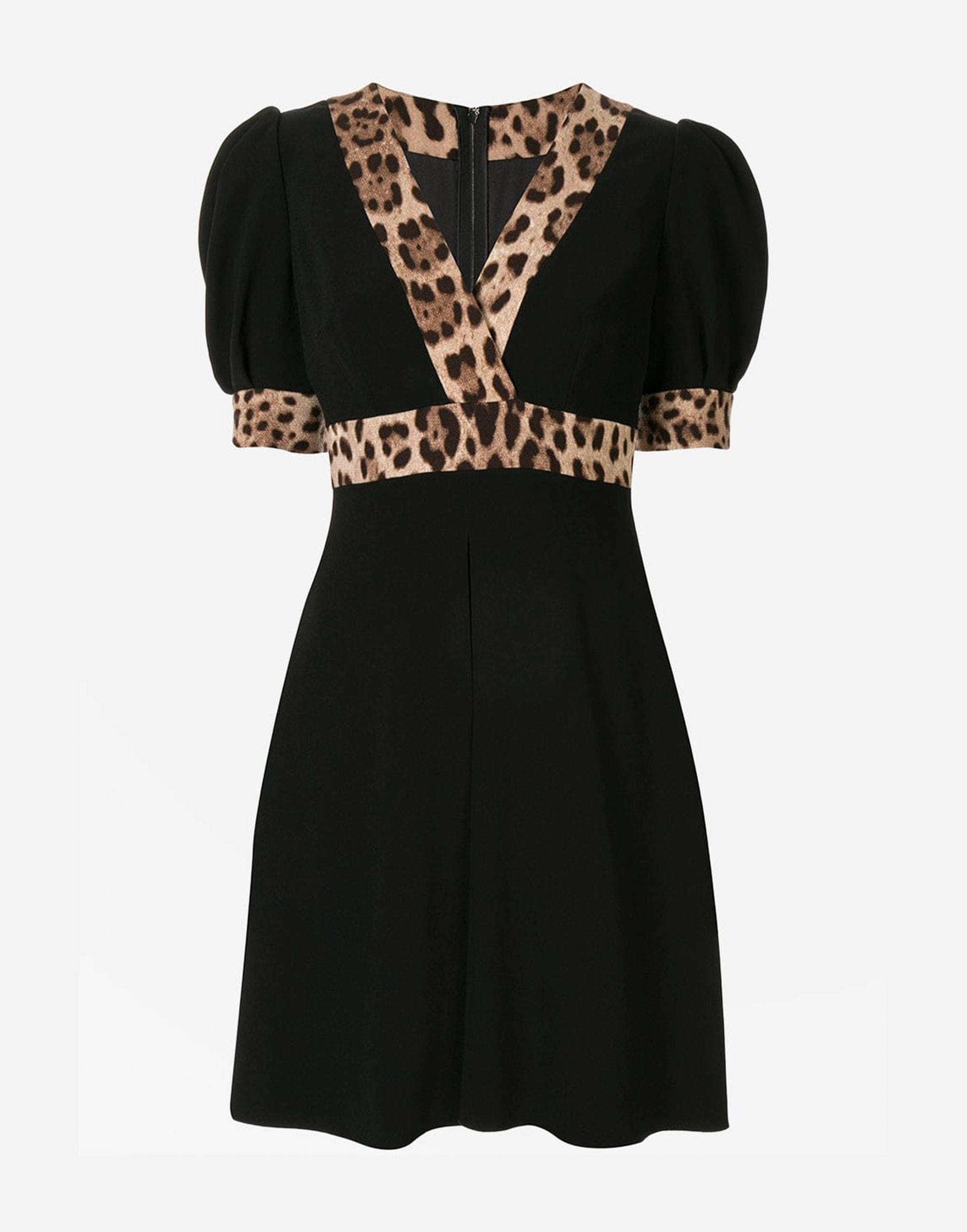 Dolce & Gabbana Leopard Print Trimmed Flared Dress