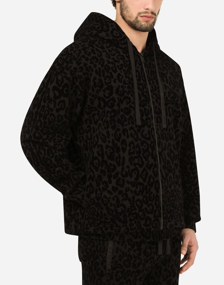 Dolce & Gabbana Leopard-Print Zip-Up Jersey Hoodie
