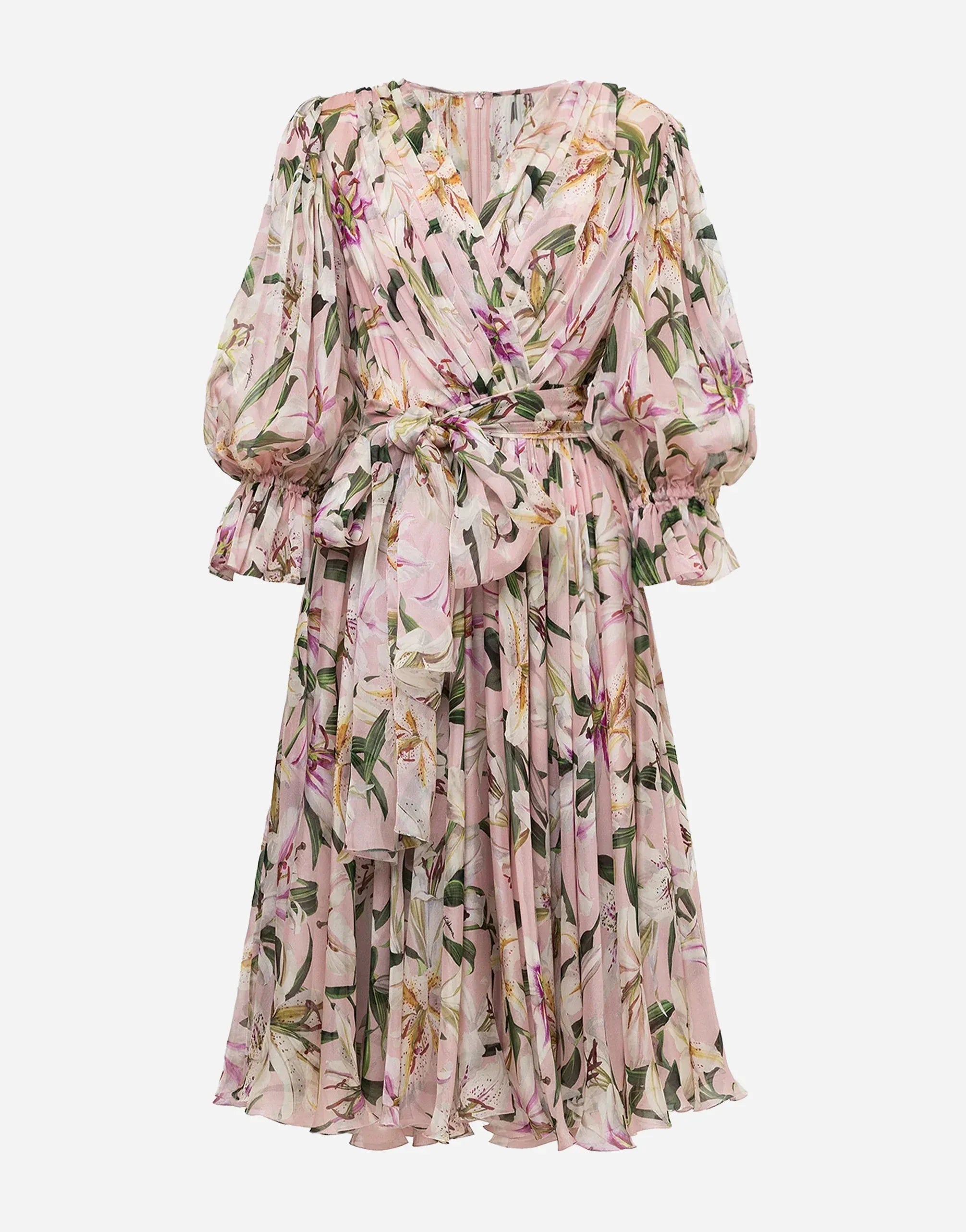 Dolce & Gabbana Lily-Print Tie Waist Dress
