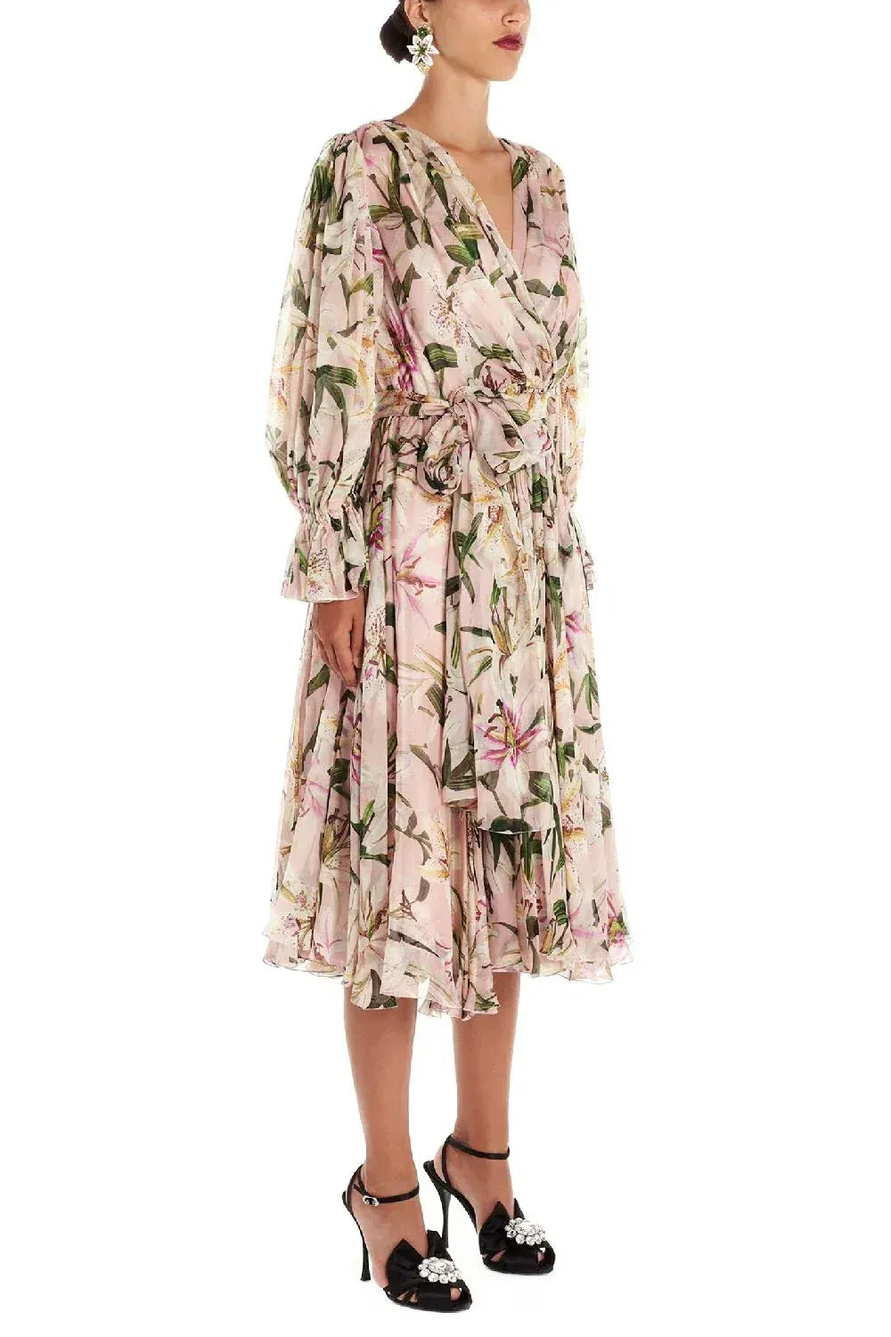 Dolce & Gabbana Lily-Print Tie Waist Dress