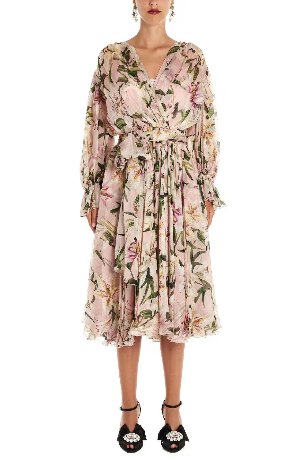 Dolce & Gabbana Lily-Print Tie Waist Dress