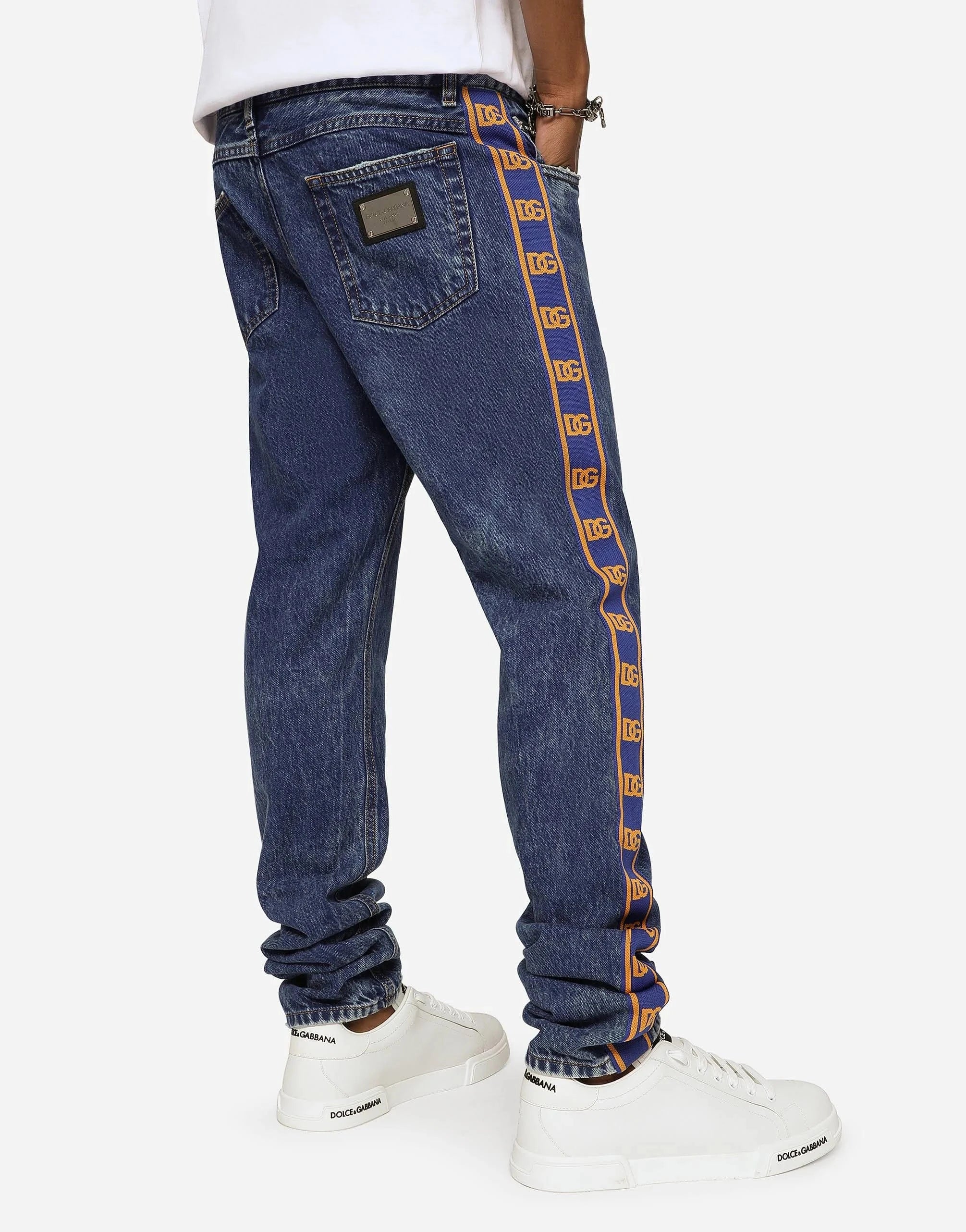Dolce & Gabbana Logo-Bands Slim-Fit Jeans