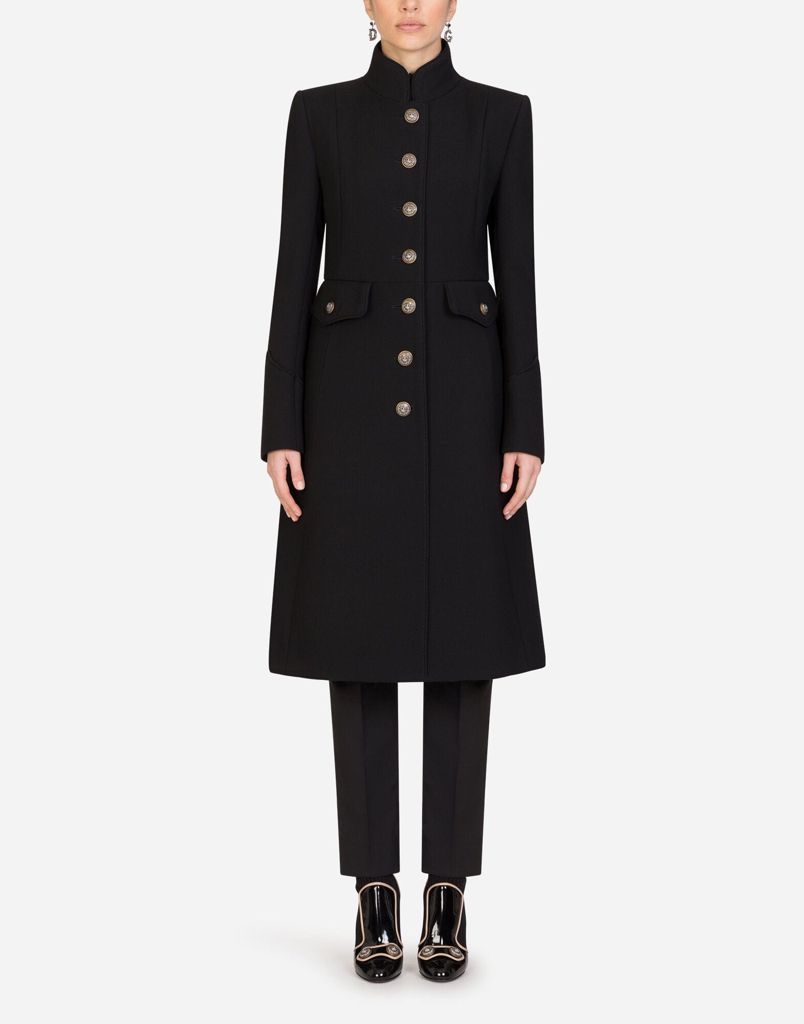 Dolce & Gabbana Logo Button Wool-Blend Coat