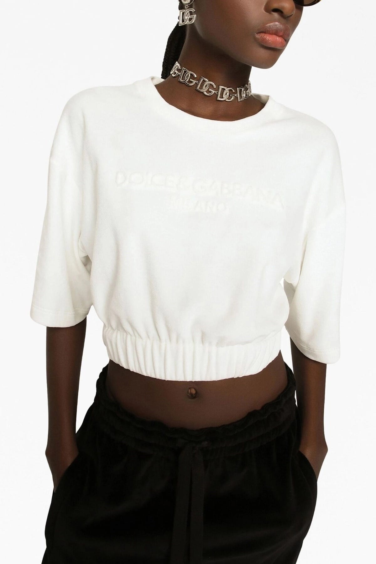 Dolce & Gabbana Top corto in ciniglia con logo - alternate view