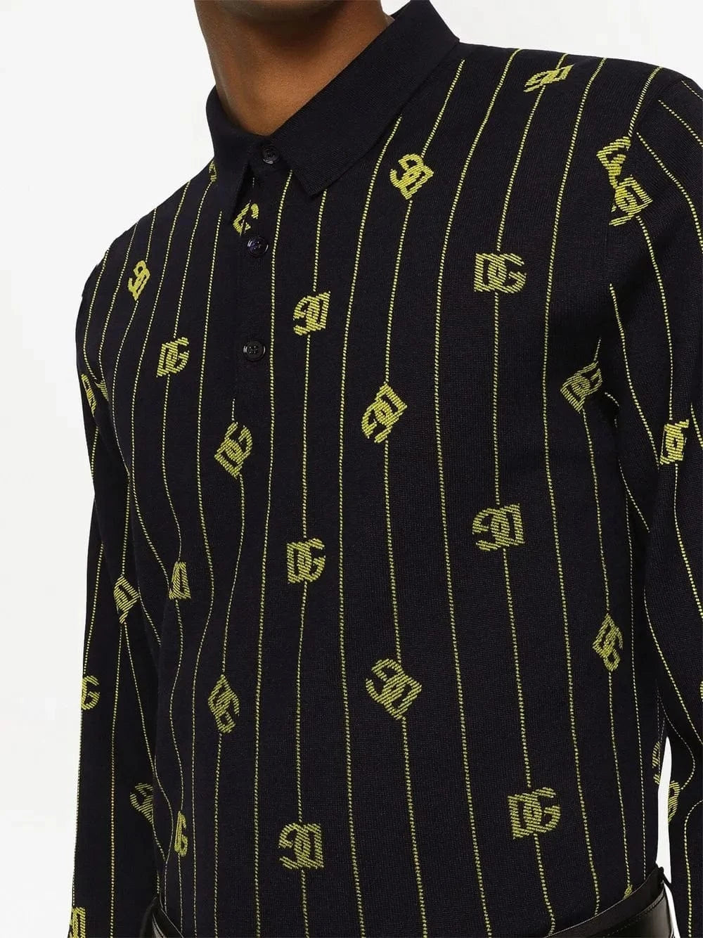 Dolce & Gabbana Logo-Jacquard Long-Sleeve Polo Shirt