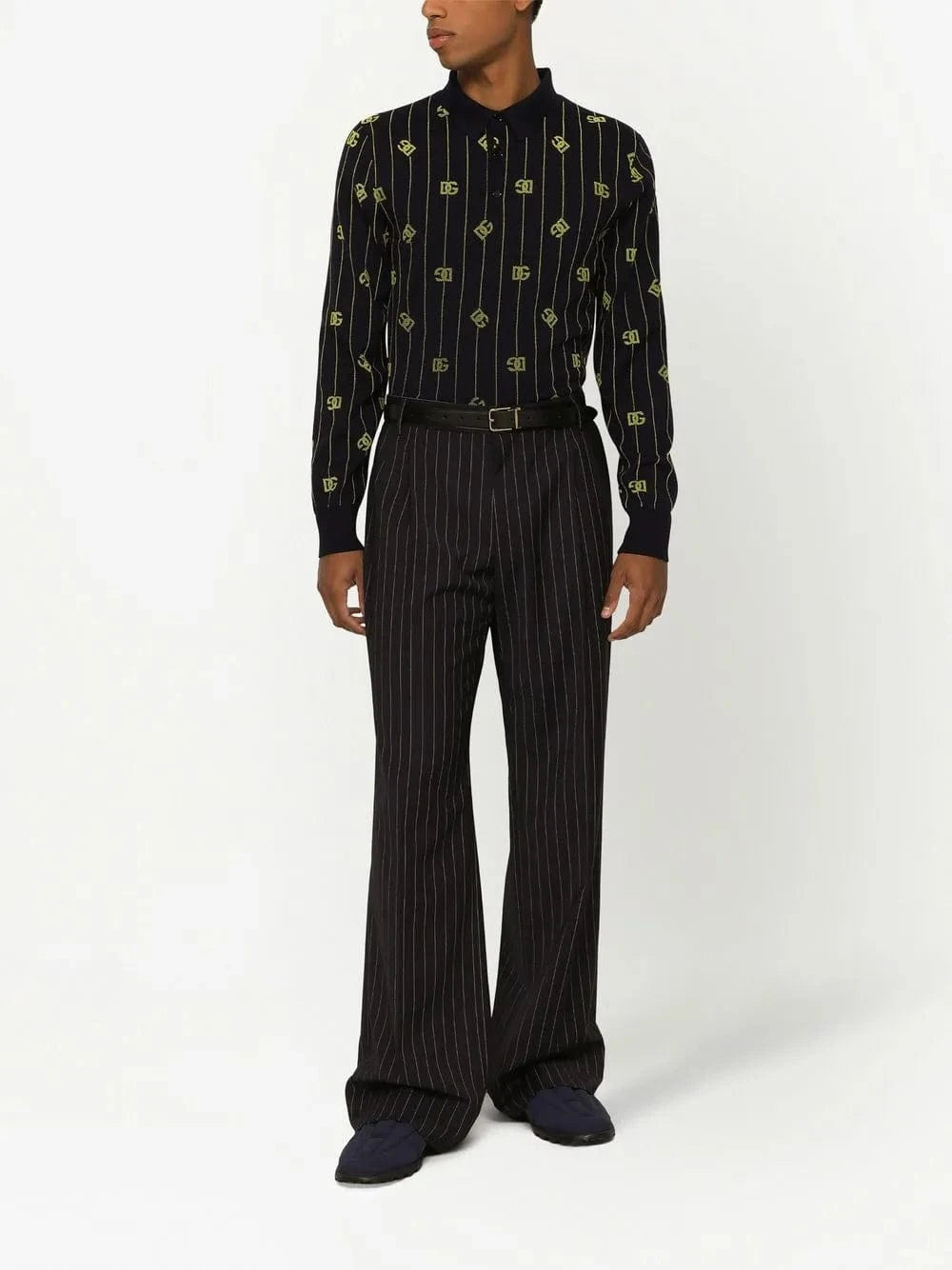 Dolce & Gabbana Logo-Jacquard Long-Sleeve Polo Shirt