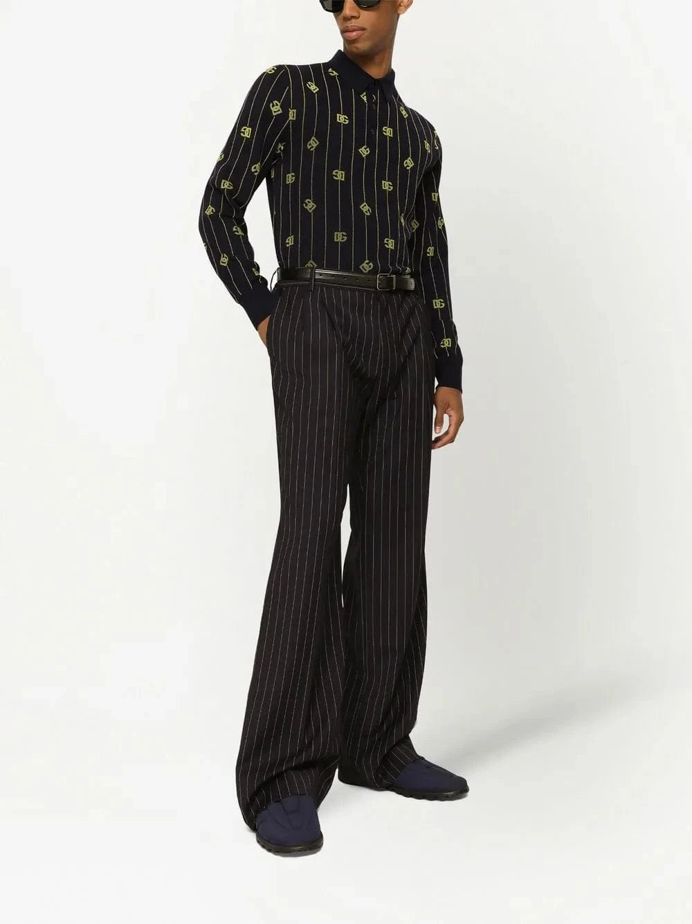 Dolce & Gabbana Logo-Jacquard Long-Sleeve Polo Shirt