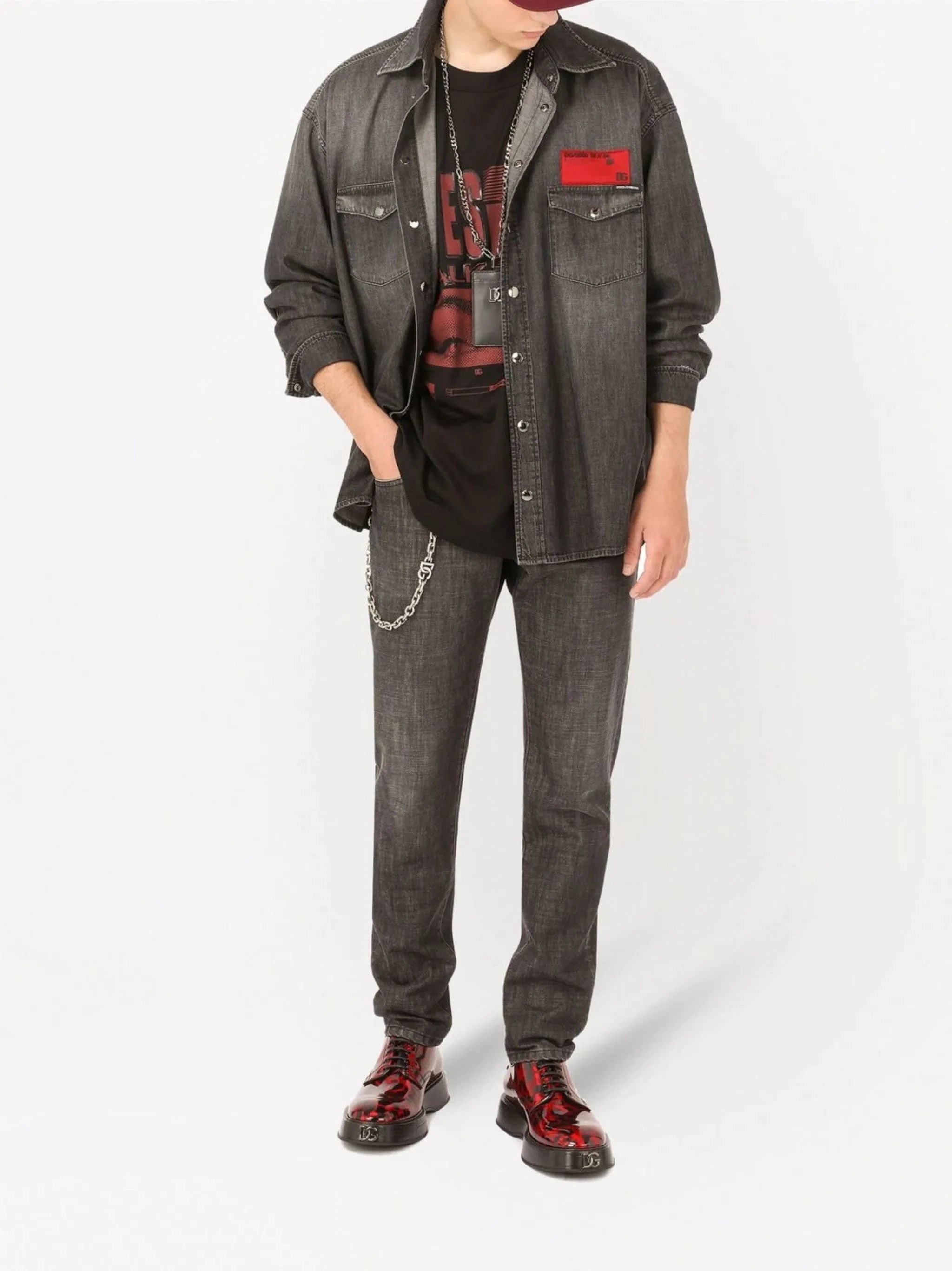 Dolce & Gabbana Logo-Patch Wash Denim Shirt