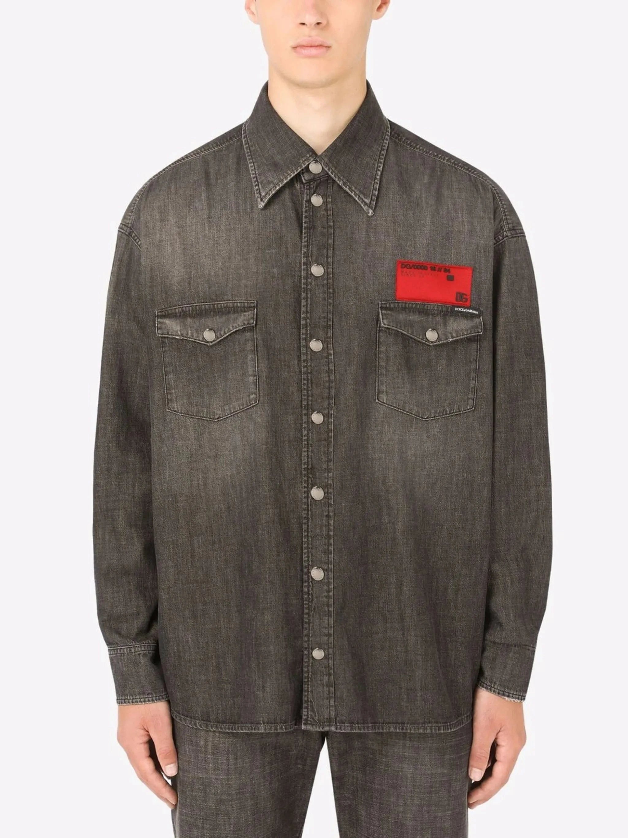 Dolce & Gabbana Logo-Patch Wash Denim Shirt
