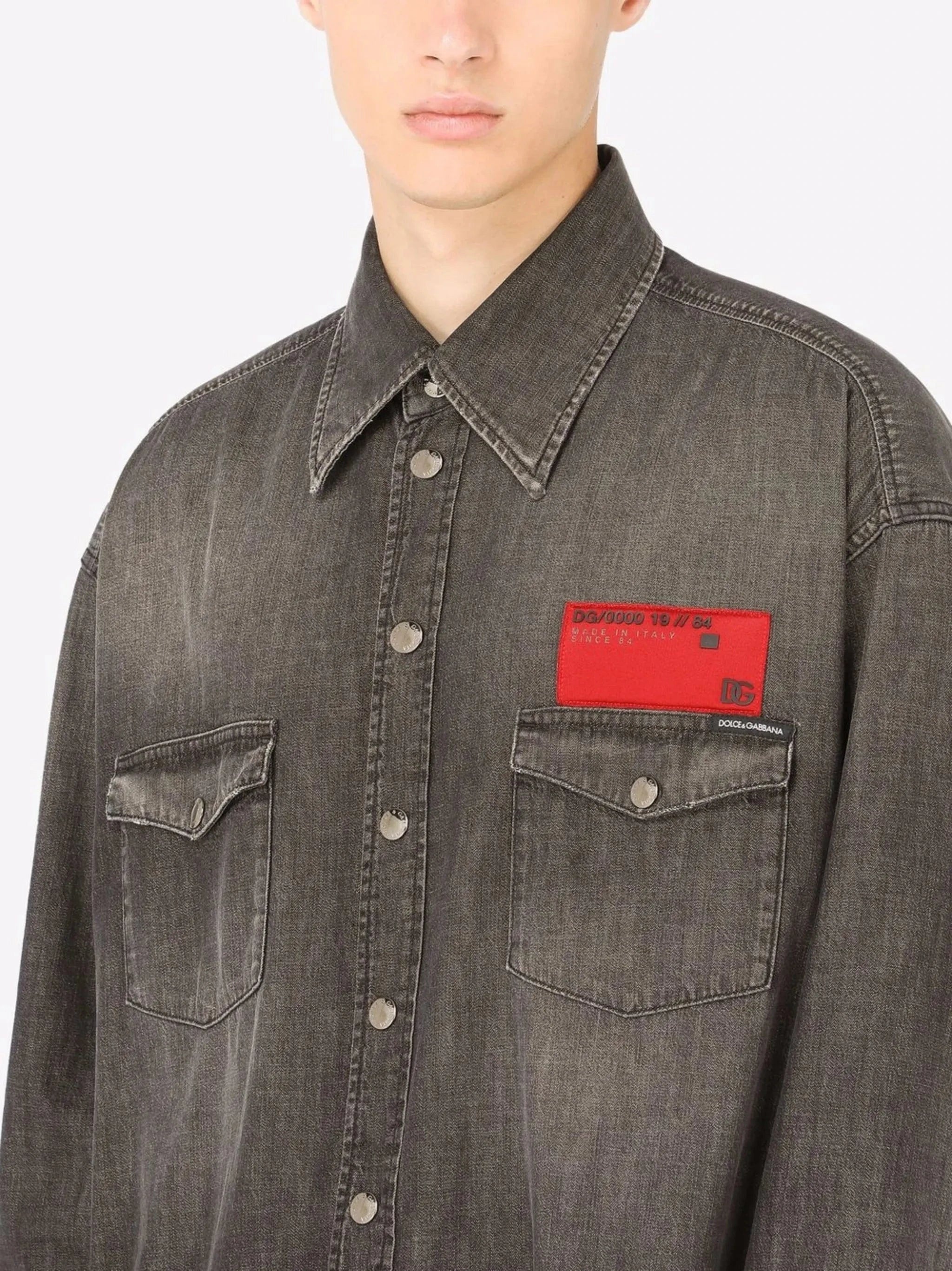 Dolce & Gabbana Logo-Patch Wash Denim Shirt