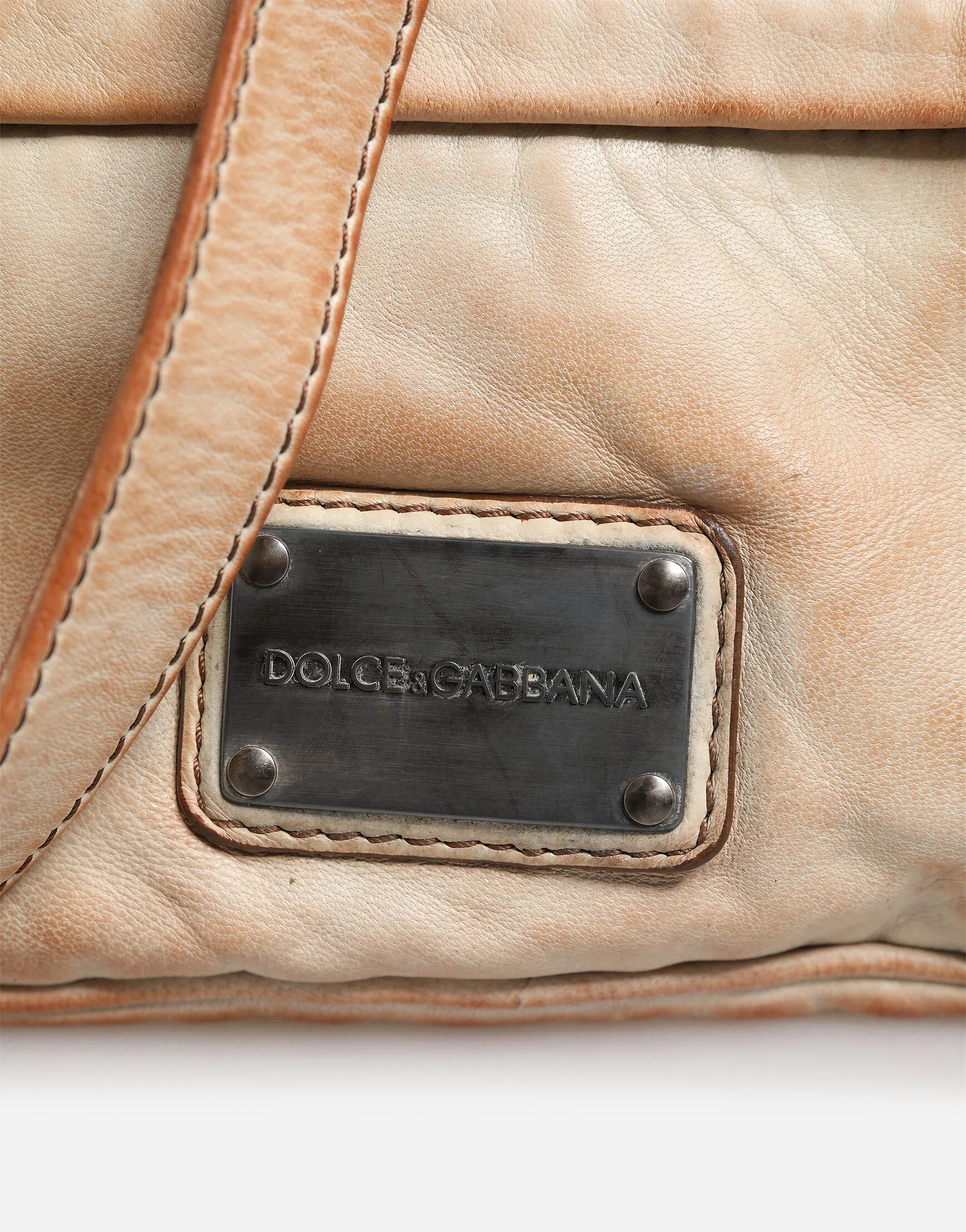 Dolce & Gabbana Logo Plaque Distressed Leather Crossbody Bag
