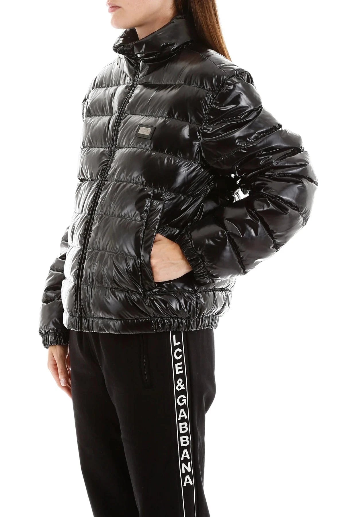 Dolce & Gabbana Logo Plaque Shiny Puffer Jacket