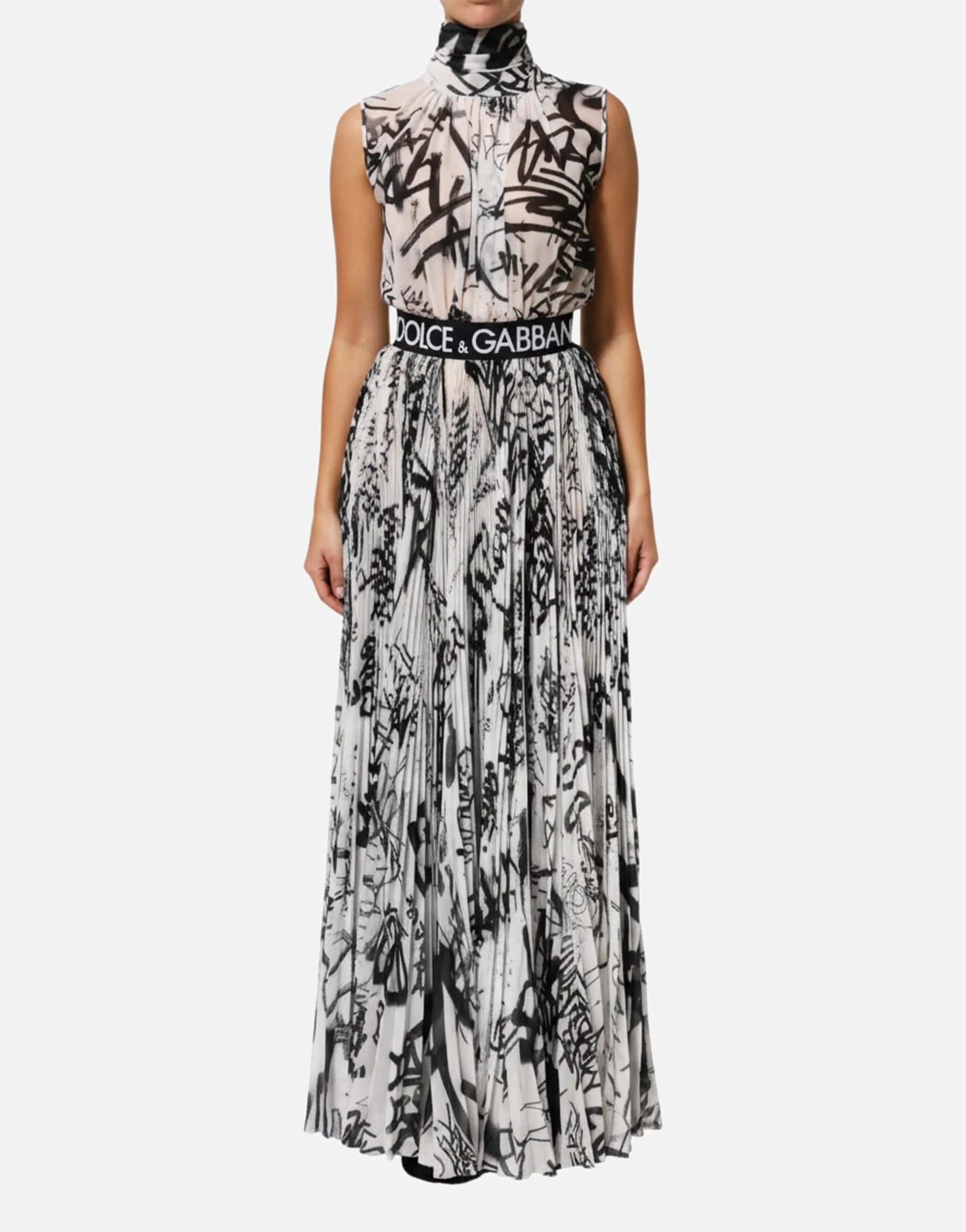 Dolce & Gabbana Logo-Print Roll-Neck Maxi Dress
