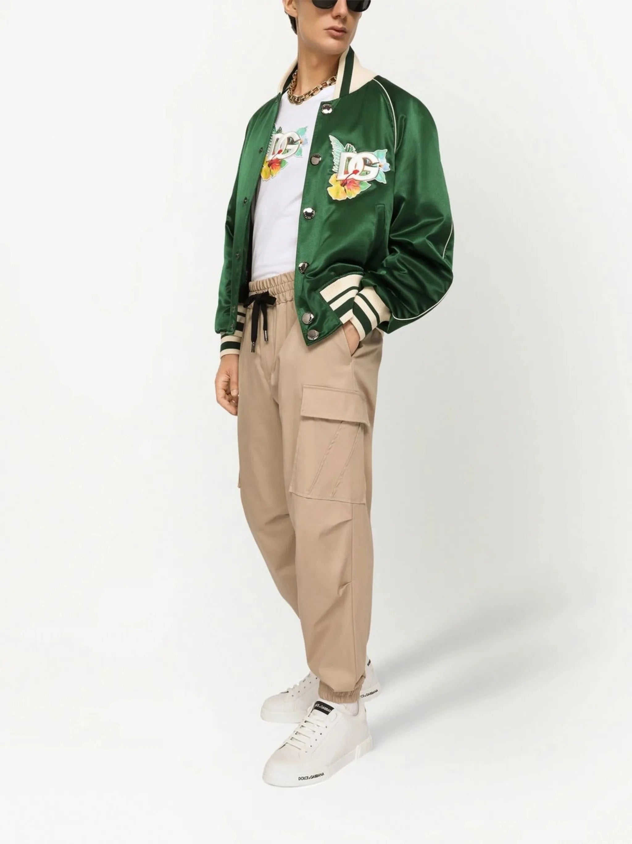 Dolce & Gabbana Logo-Print Satin Bomber Jacket