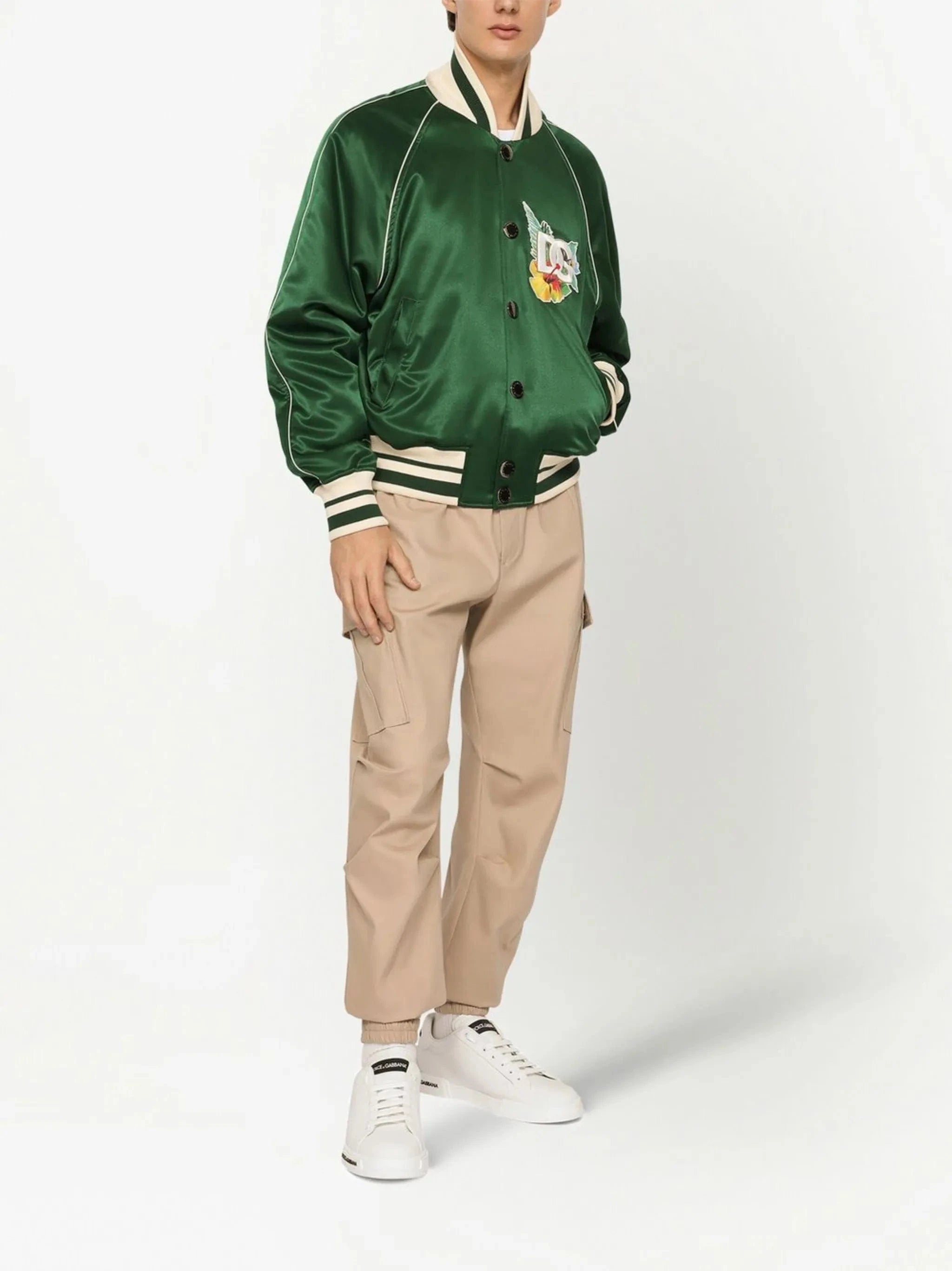 Dolce & Gabbana Logo-Print Satin Bomber Jacket