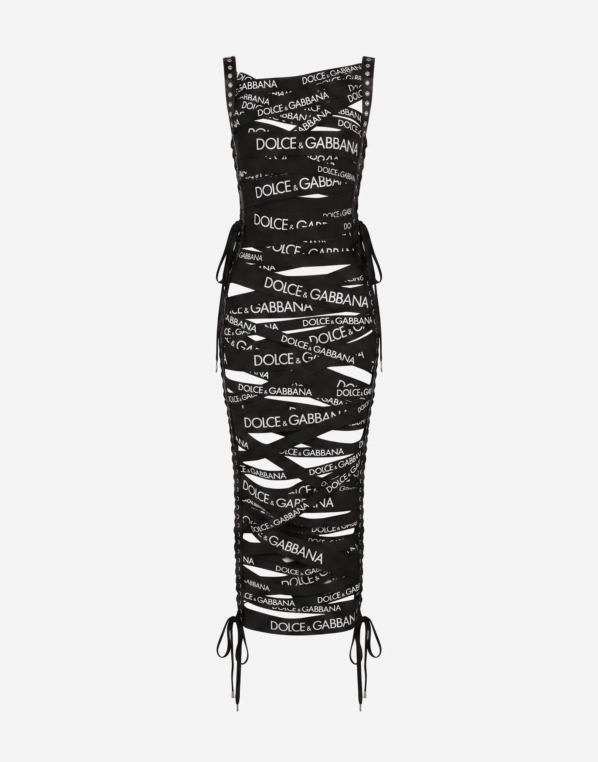 Dolce & Gabbana Logo Tape Cut-Out Bodycon Dress
