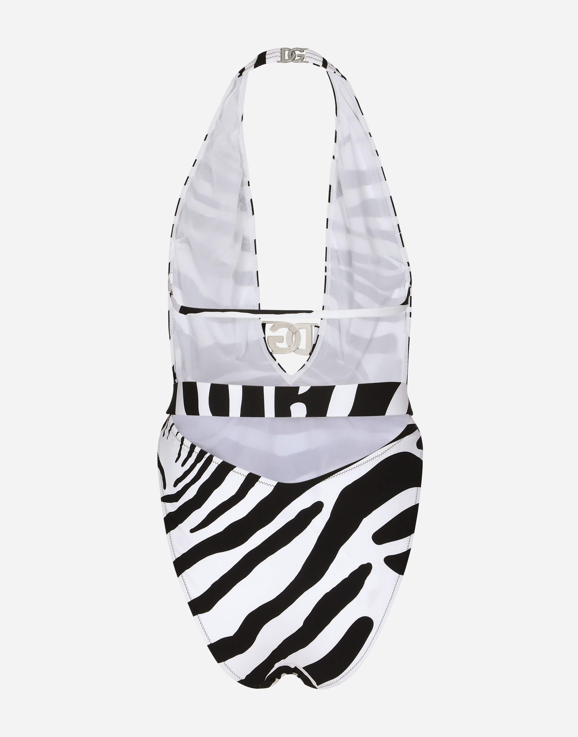 Dolce & Gabbana Logo Zebra-Print Halterneck Swimsuit