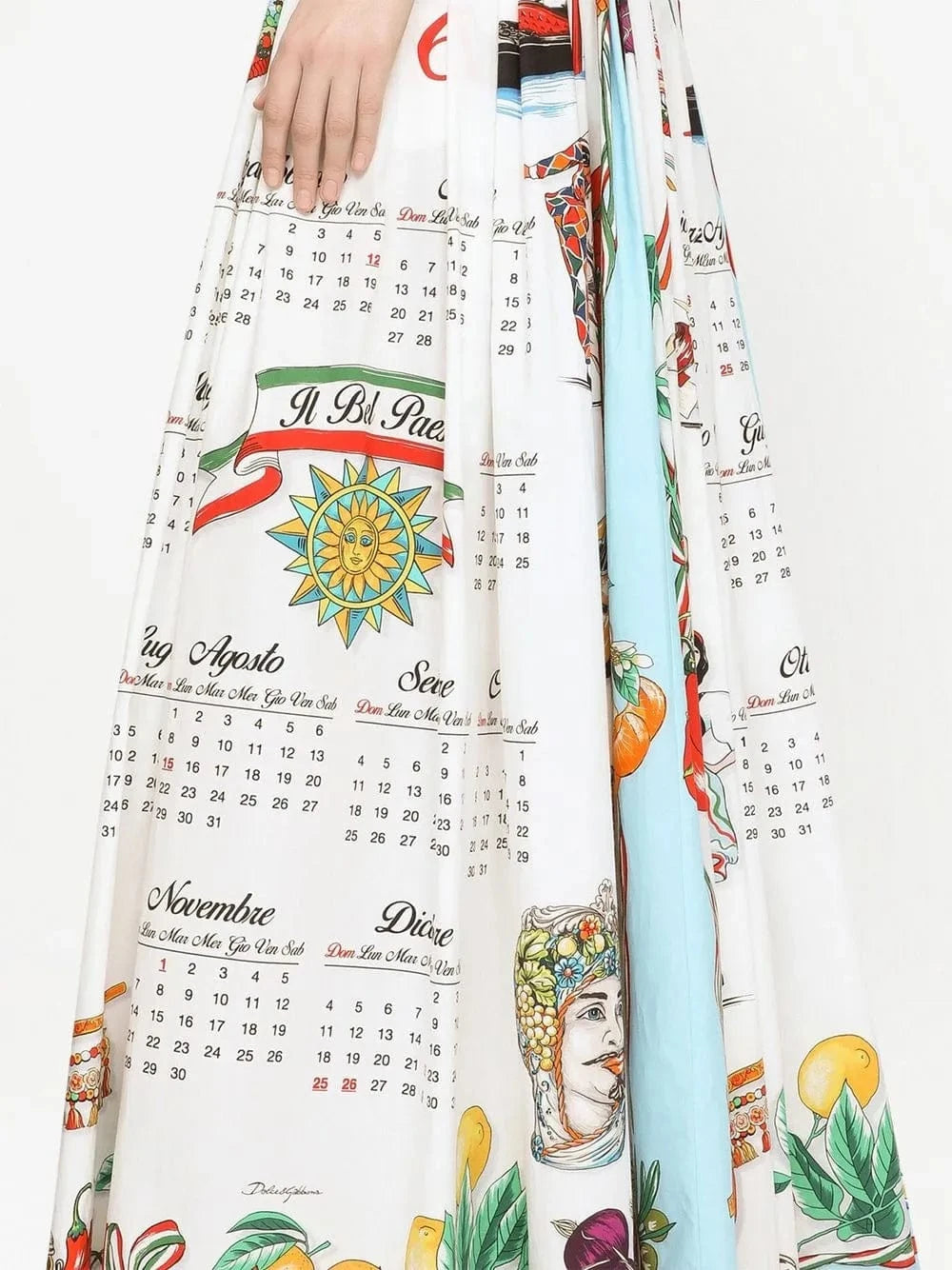 Dolce & Gabbana Long Calendar-Print Poplin Skirt