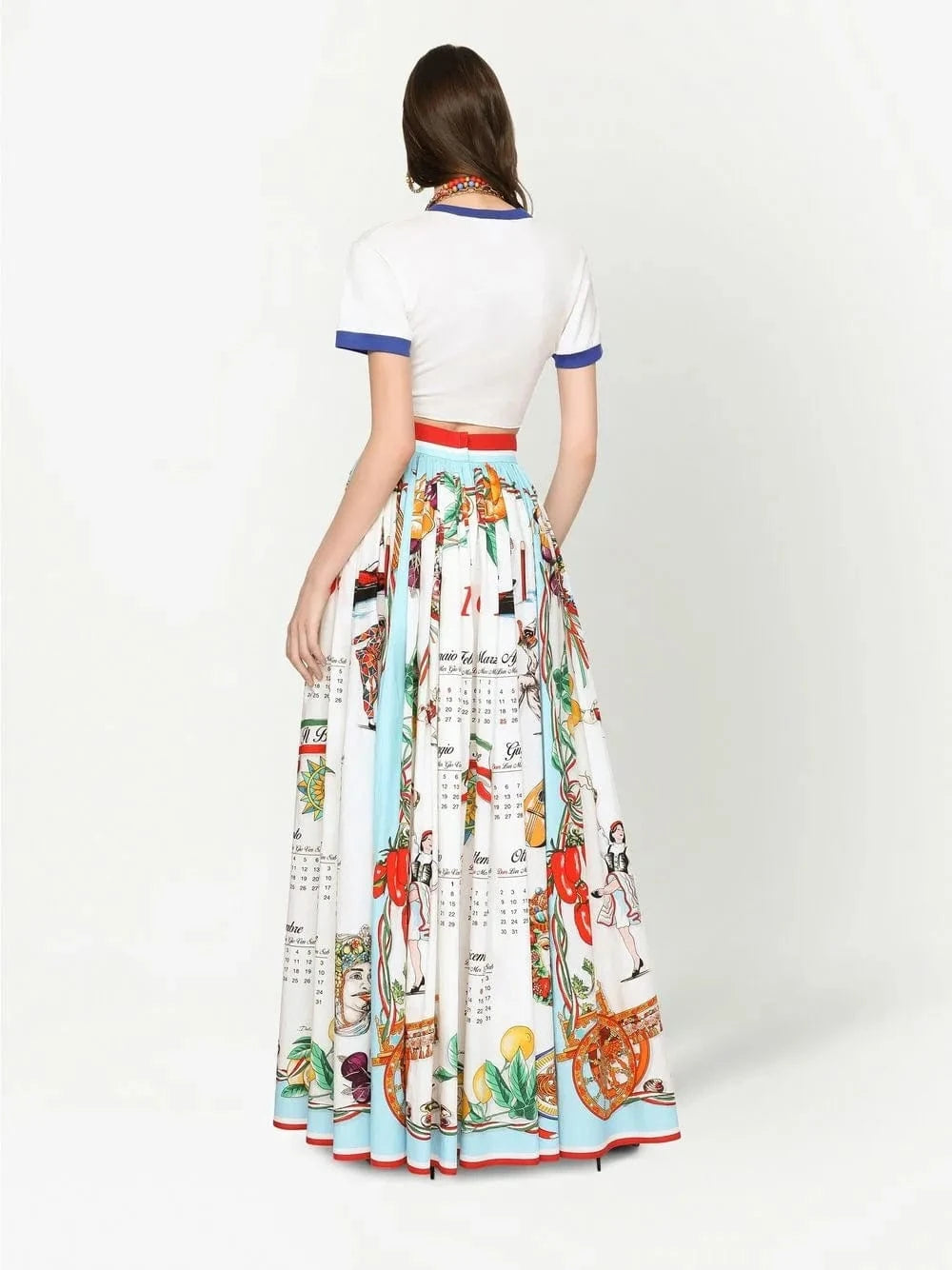 Dolce & Gabbana Long Calendar-Print Poplin Skirt