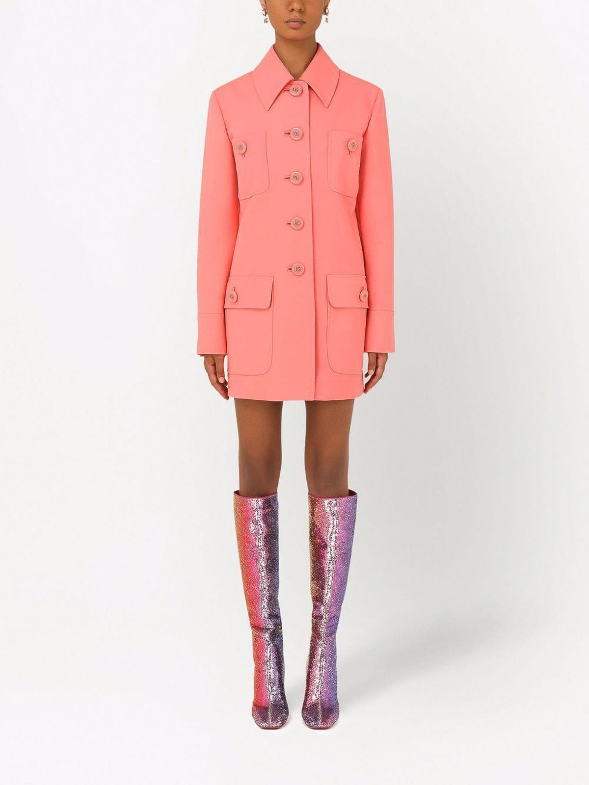 Dolce & Gabbana Long Pink Wool Coat