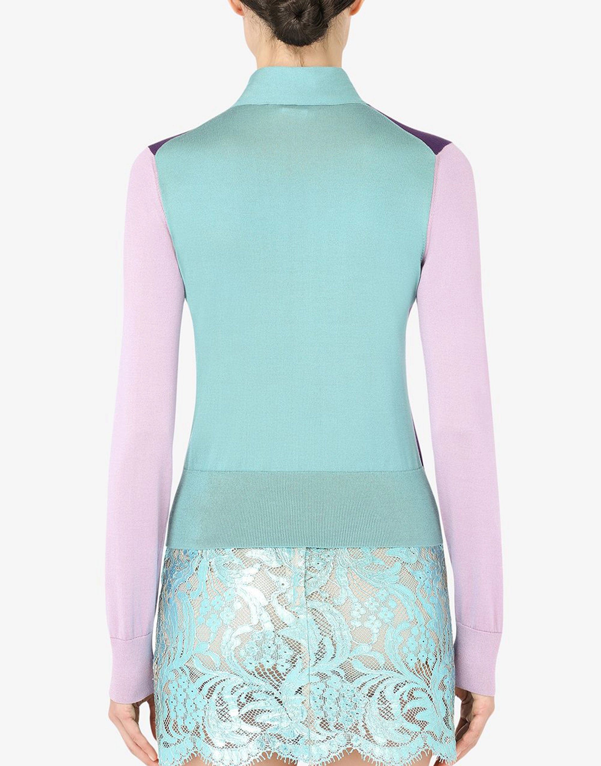 Dolce & Gabbana Long-sleeved Multi-Colored Pussy-Bow Silk Sweater