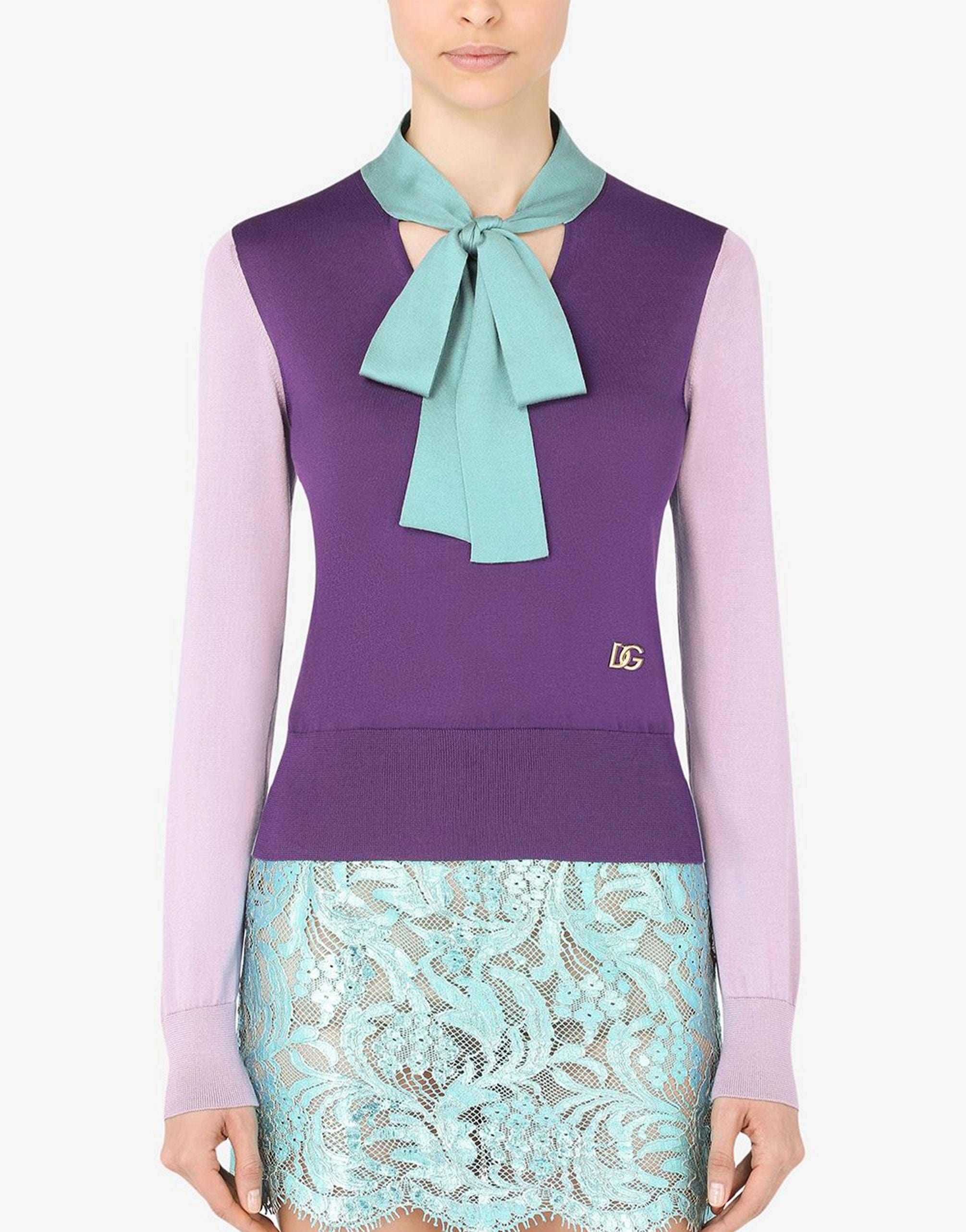 Dolce & Gabbana Long-sleeved Multi-Colored Pussy-Bow Silk Sweater