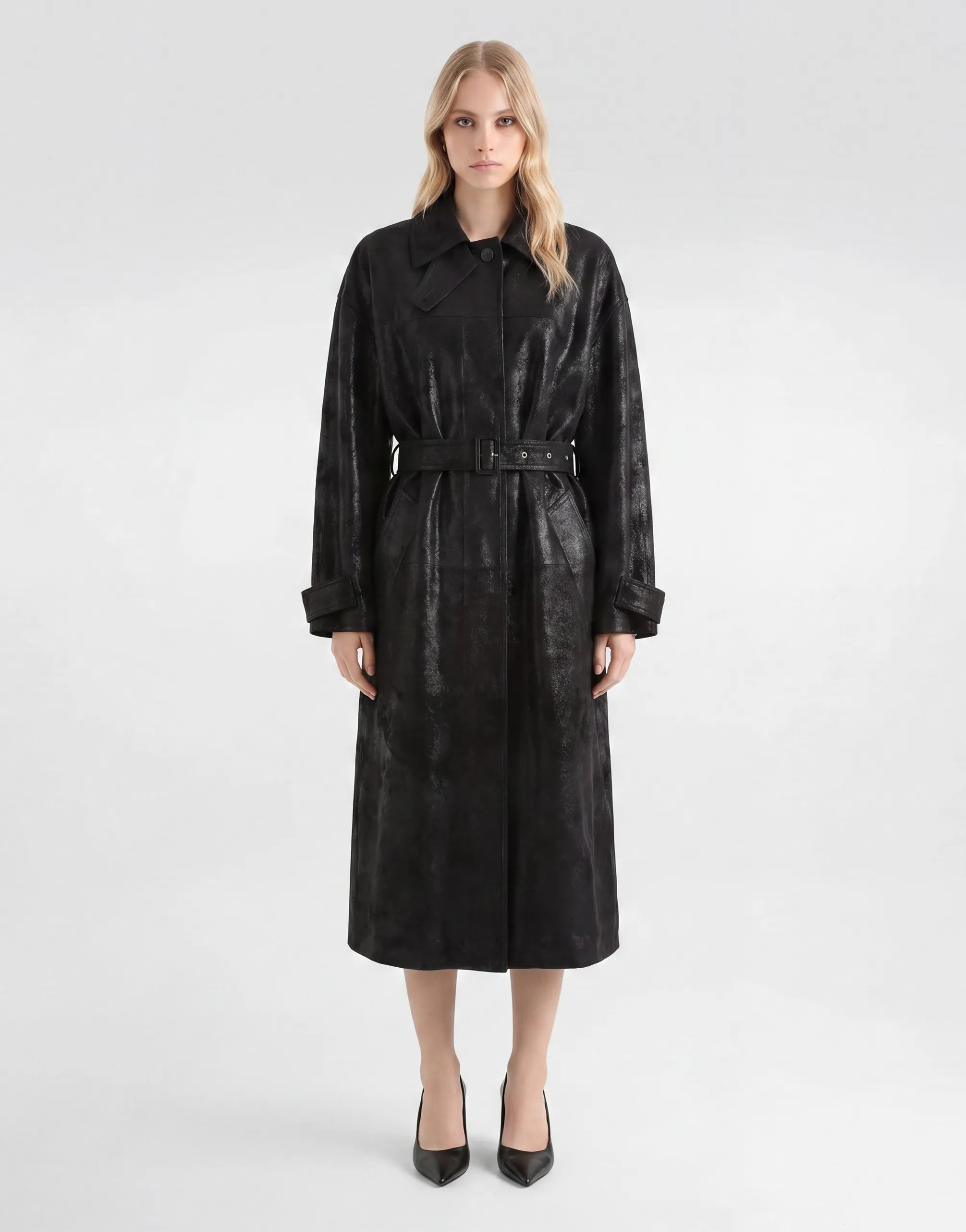 Dolce & Gabbana Longline Coat with Waist Belt and Structured Collar