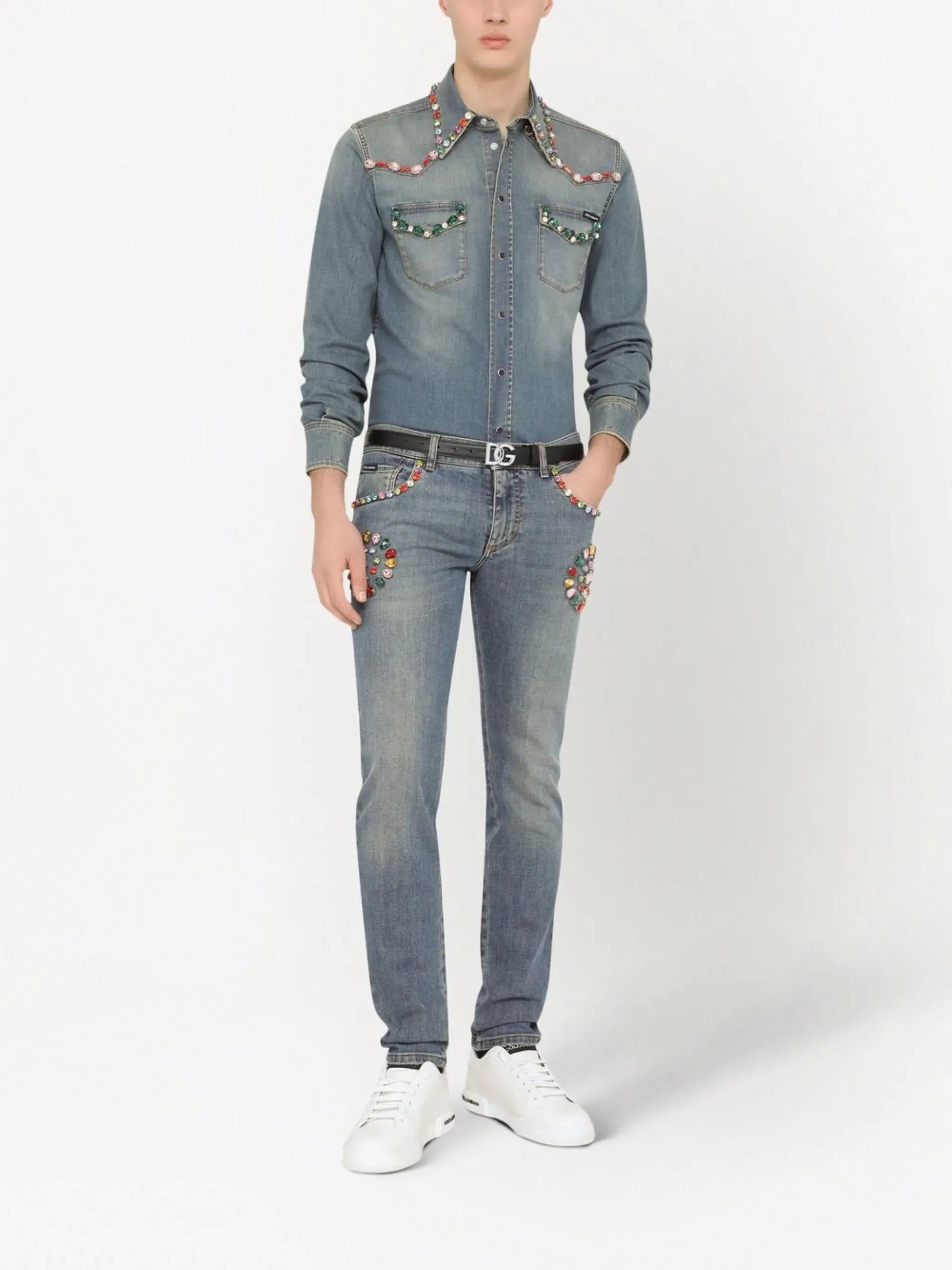 Dolce & Gabbana Loose-Fit Gemstone-Embellished Jeans