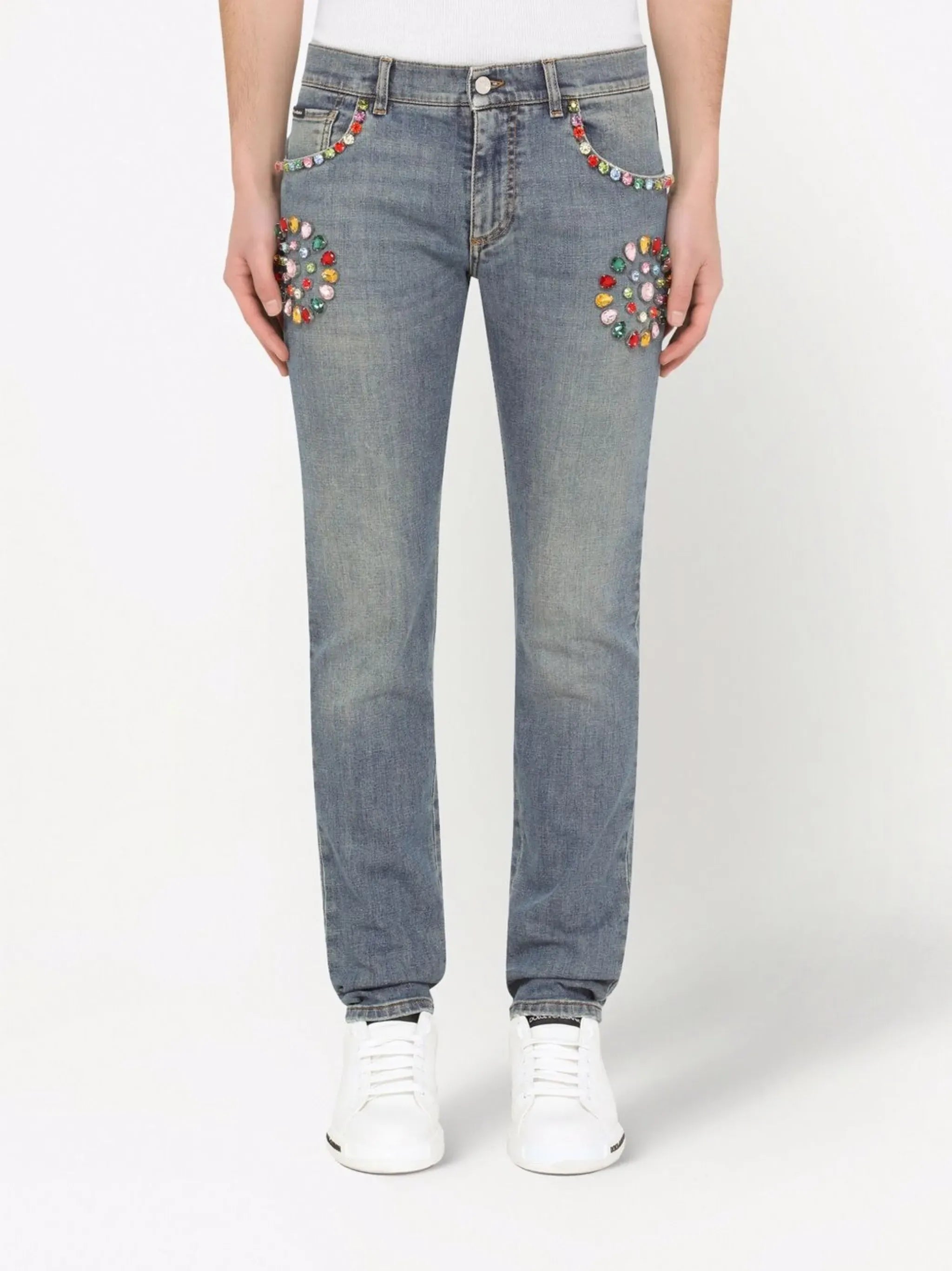 Dolce & Gabbana Loose-Fit Gemstone-Embellished Jeans