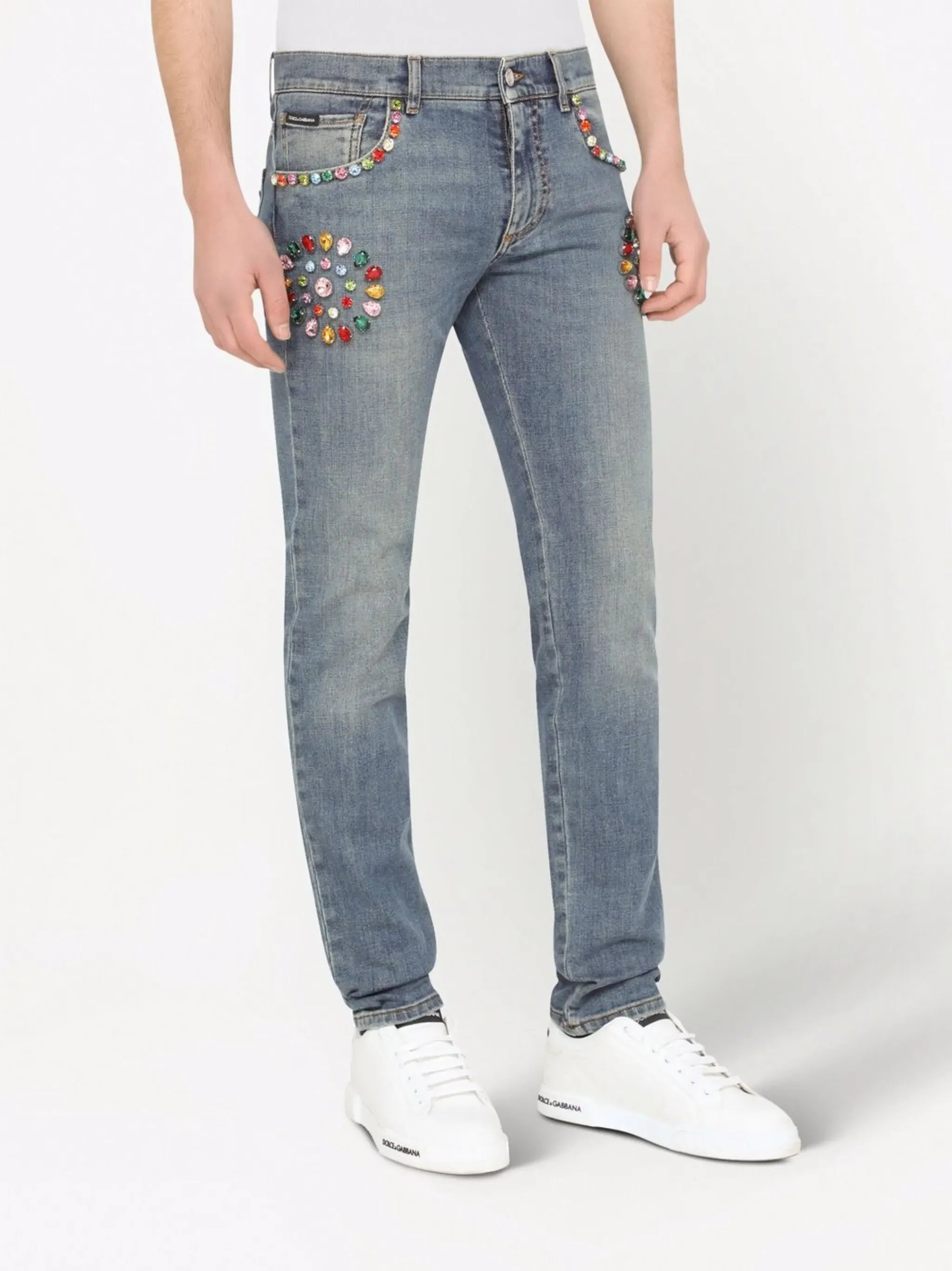 Dolce & Gabbana Loose-Fit Gemstone-Embellished Jeans