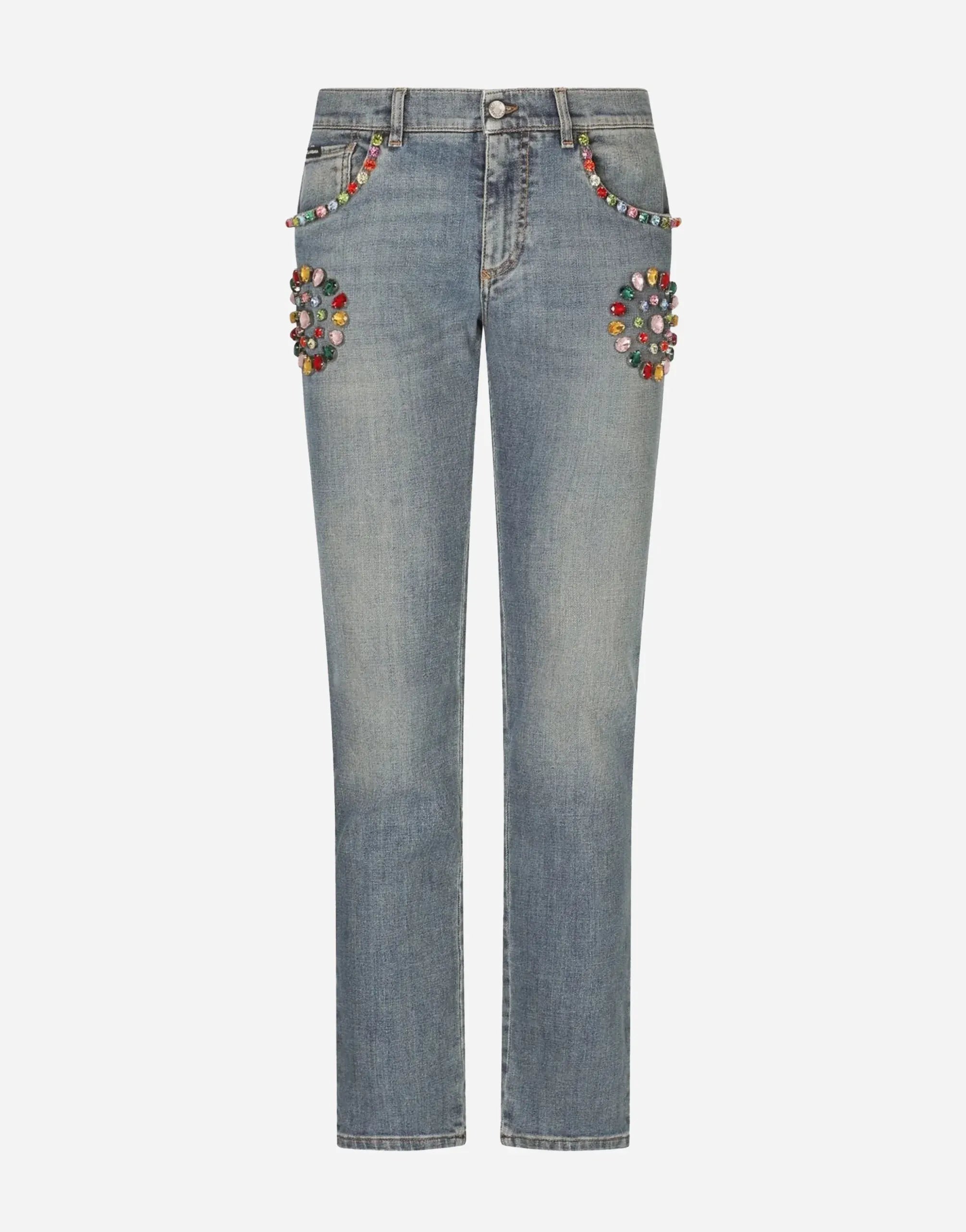 Dolce & Gabbana Loose-Fit Gemstone-Embellished Jeans