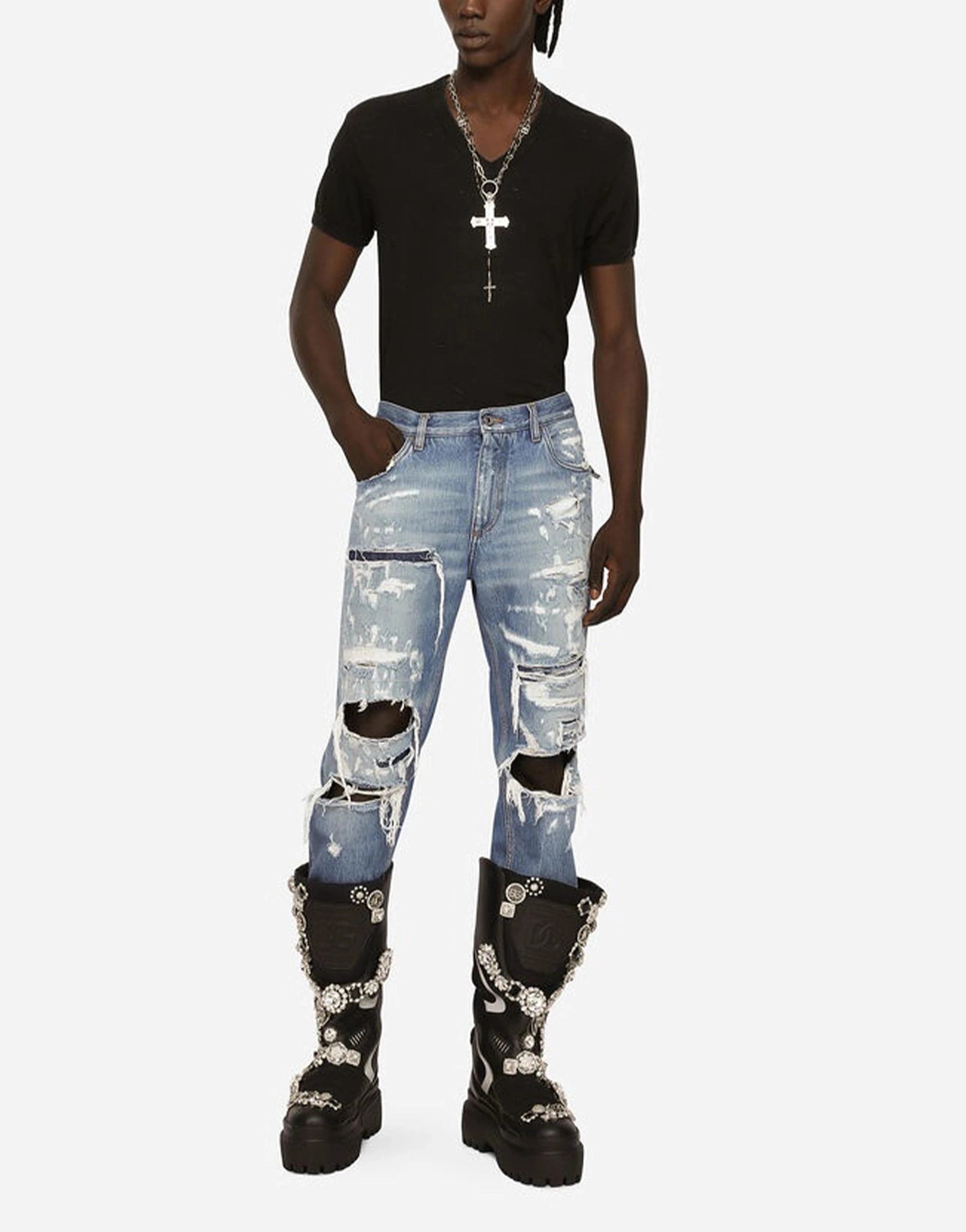Dolce & Gabbana Loose Wash Denim Destroyed Jeans