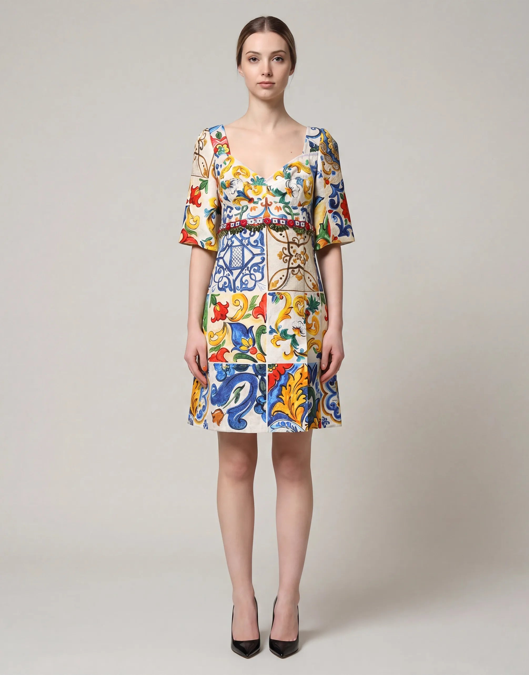 Majolica Patchwork Print Mini Dress - alternate view
